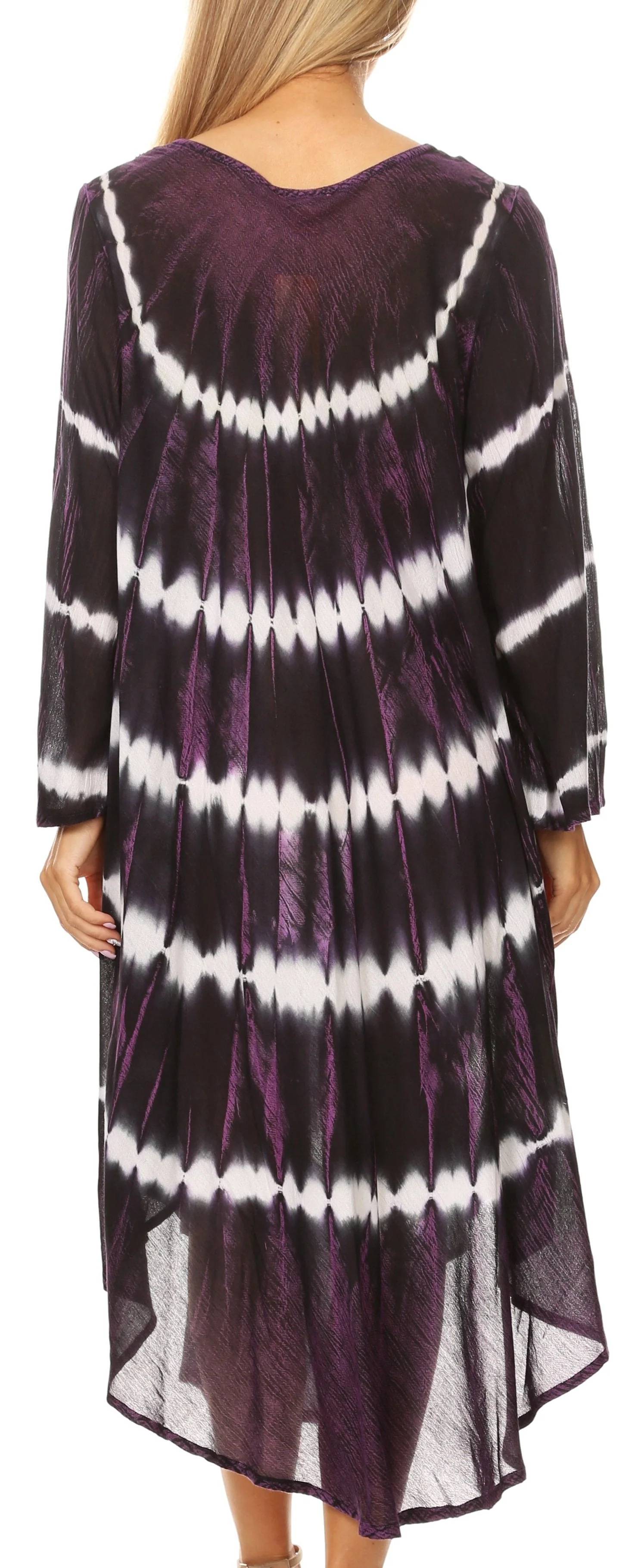 Sakkas Dori Women's Long Sleeves Casual Loose Swing Midi Dress Caftan Cover-up - Image 2