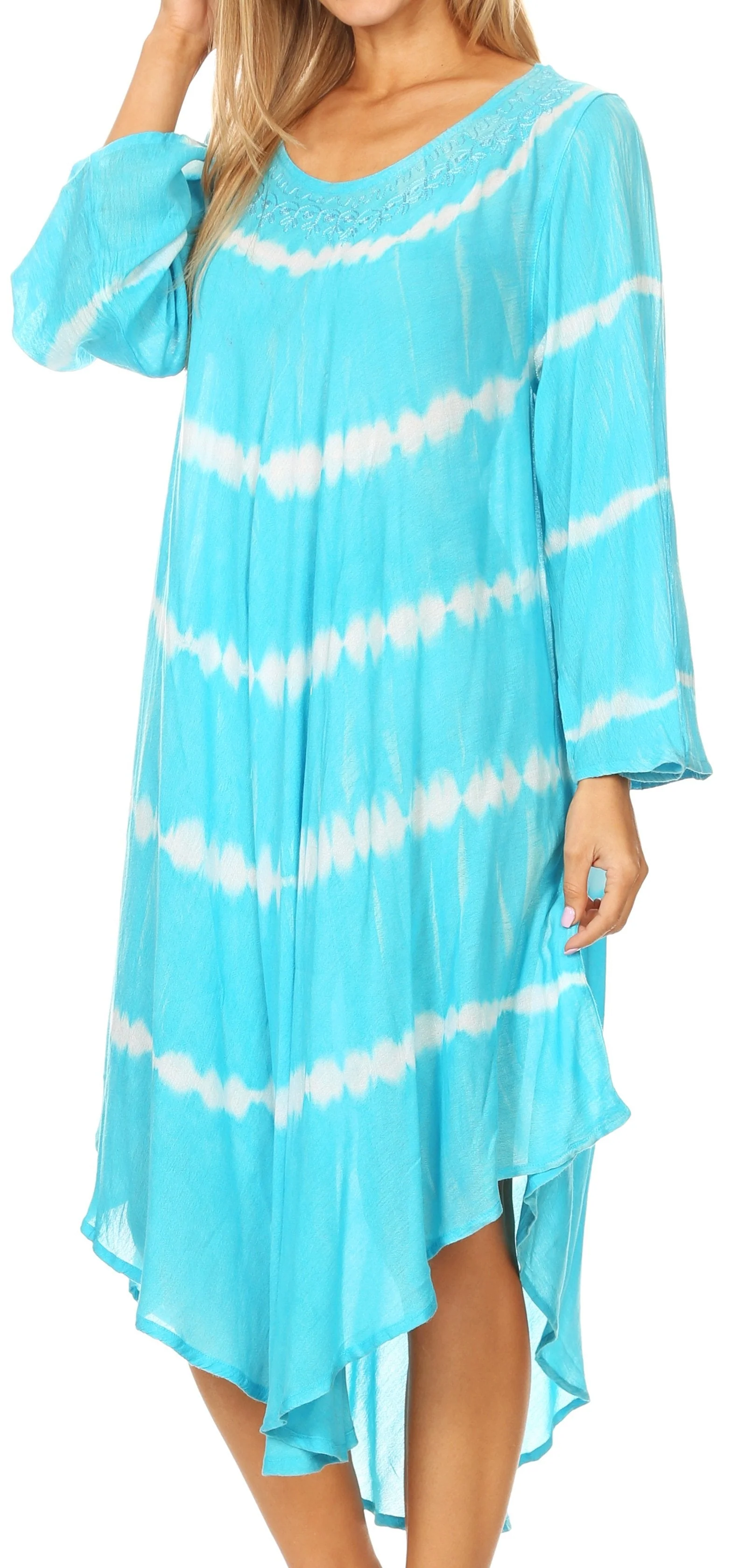 Sakkas Dori Women's Long Sleeves Casual Loose Swing Midi Dress Caftan Cover-up - Image 28