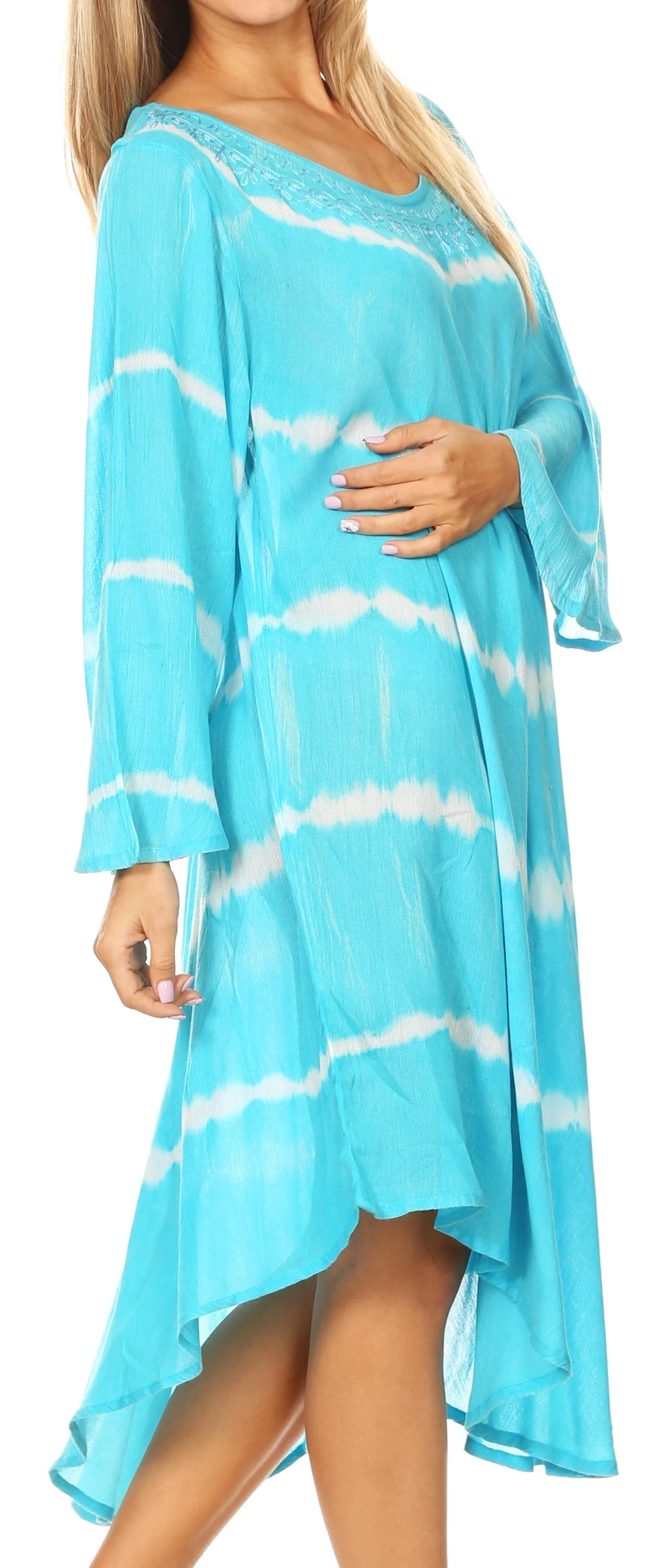 Sakkas Dori Women's Long Sleeves Casual Loose Swing Midi Dress Caftan Cover-up - Image 29