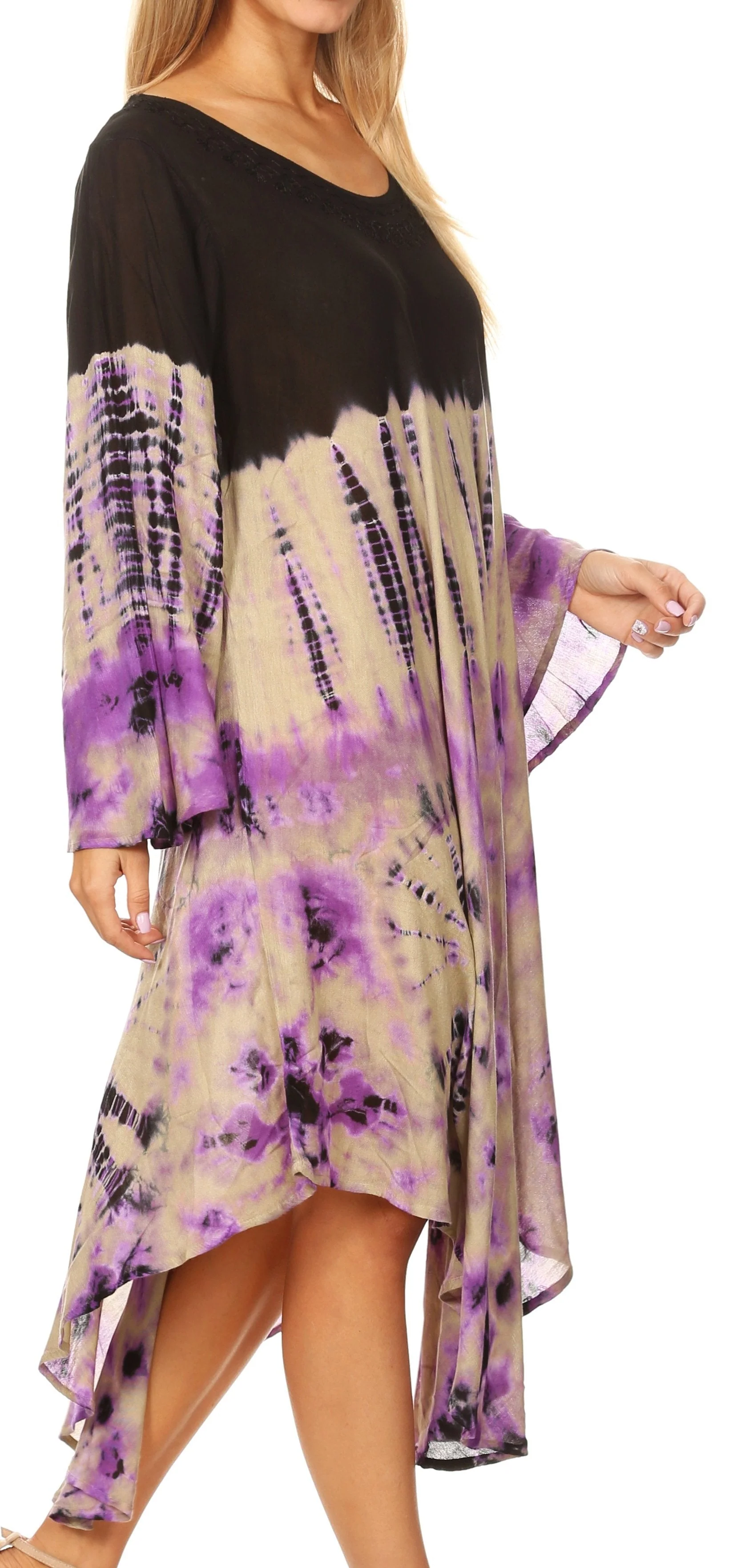 Sakkas Dori Women's Long Sleeves Casual Loose Swing Midi Dress Caftan Cover-up - Image 34