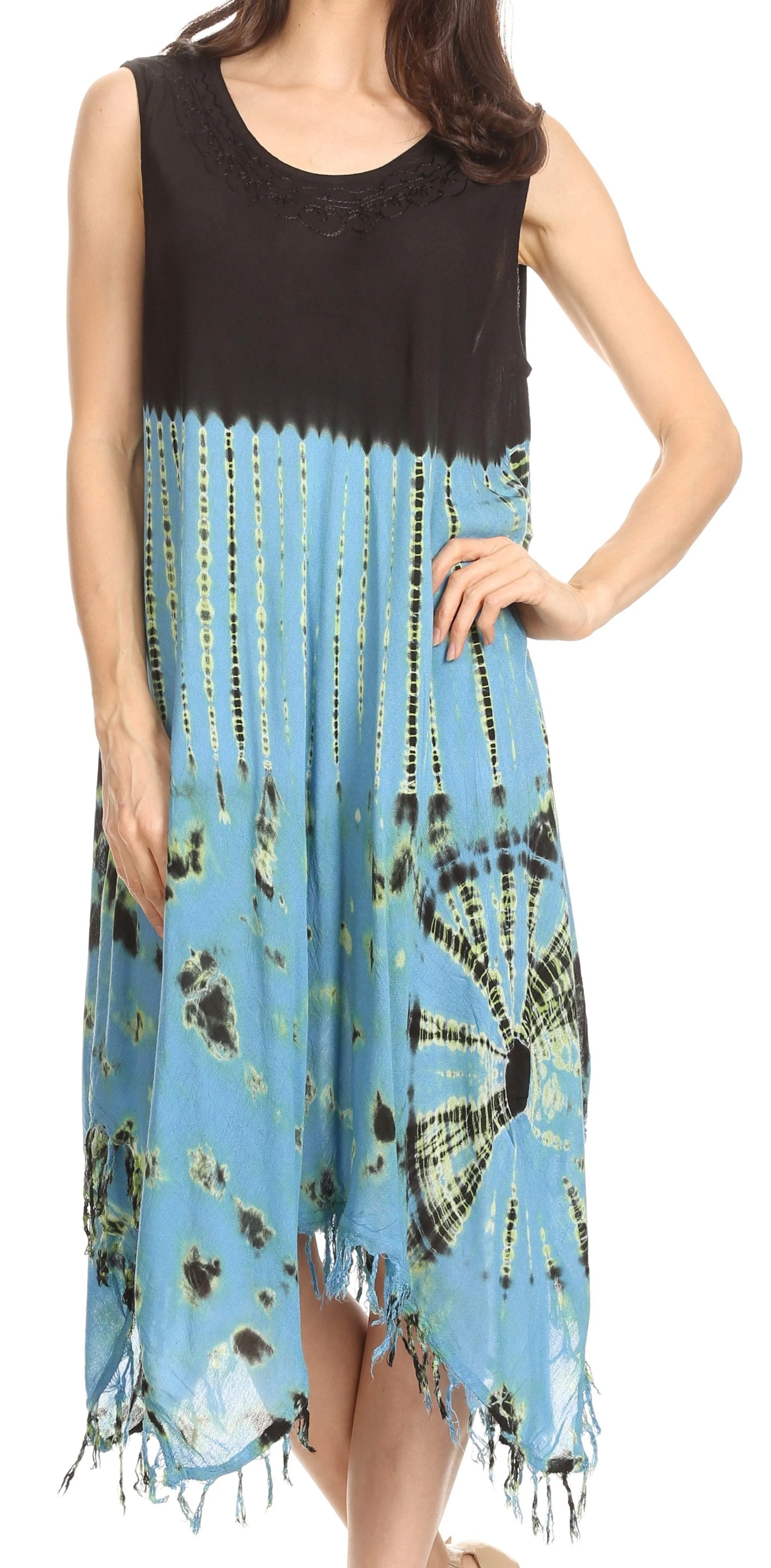 Sakkas Dori Women's Long Sleeves Casual Loose Swing Midi Dress Caftan Cover-up - Image 48