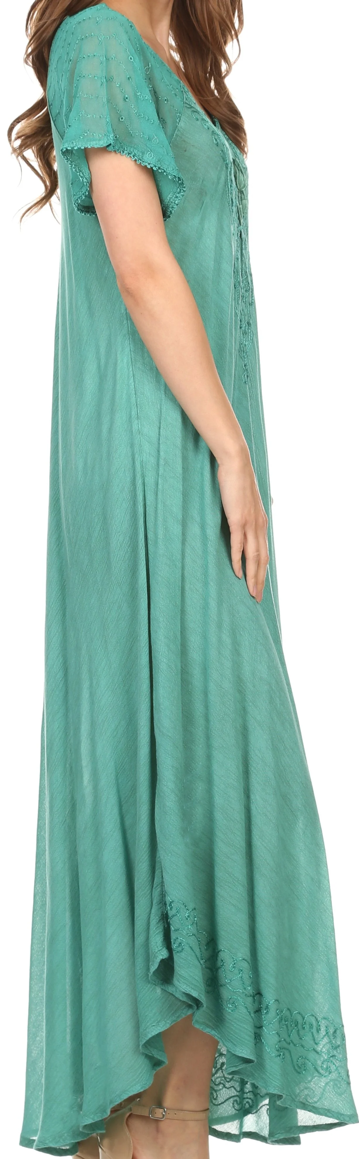 Sakkas Egan Women's Long Embroidered Caftan Dress / Cover Up With Embroidered Cap Sleeves - Image 14