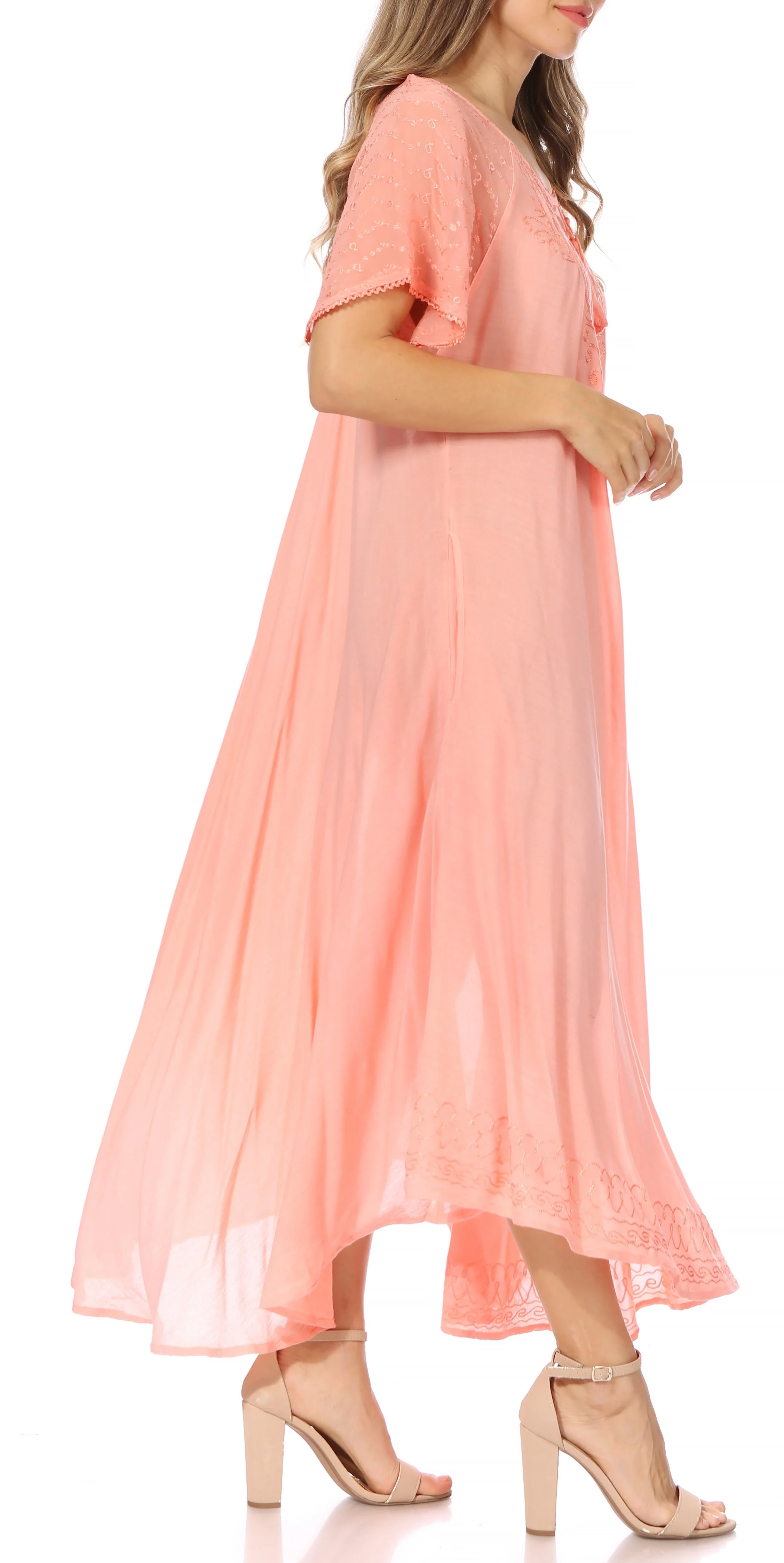 Sakkas Egan Women's Long Embroidered Caftan Dress / Cover Up With Embroidered Cap Sleeves - Image 169