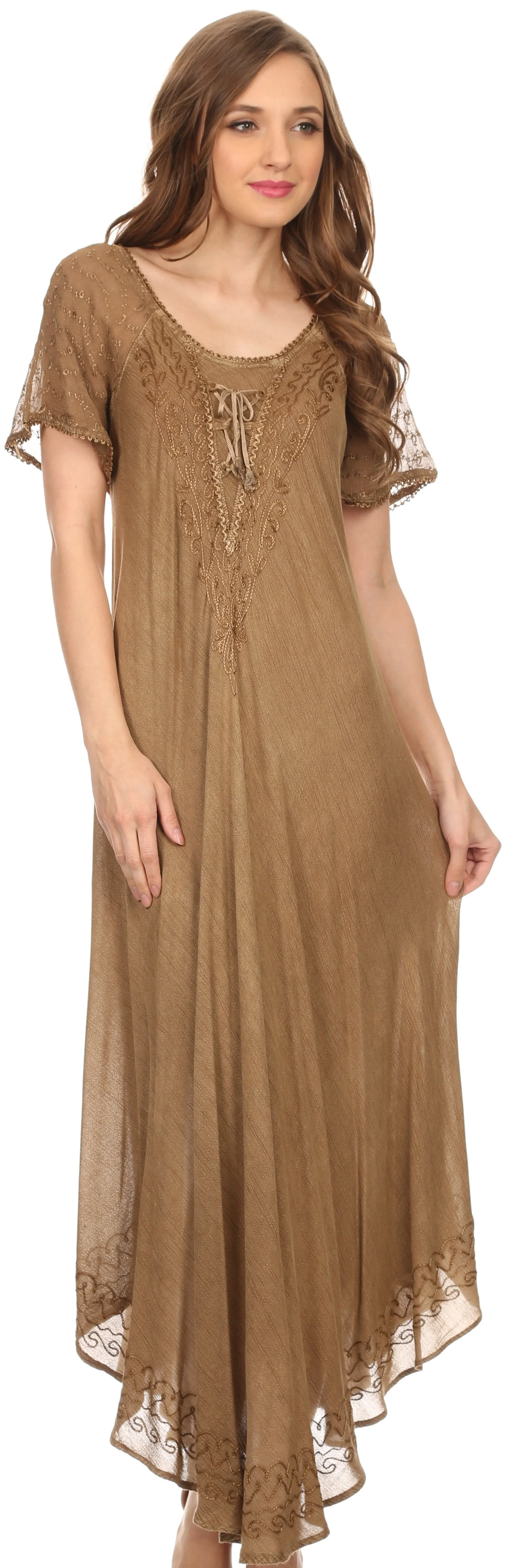 Sakkas Egan Women's Long Embroidered Caftan Dress / Cover Up With Embroidered Cap Sleeves - Image 20