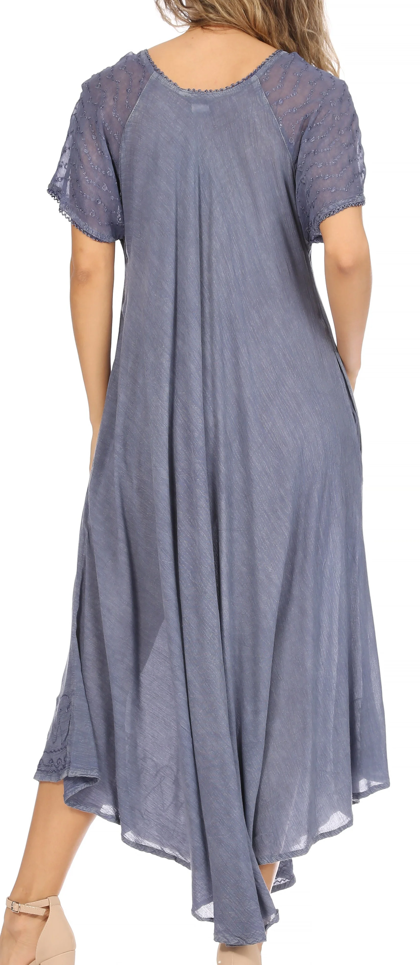 Sakkas Egan Women's Long Embroidered Caftan Dress / Cover Up With Embroidered Cap Sleeves - Image 22