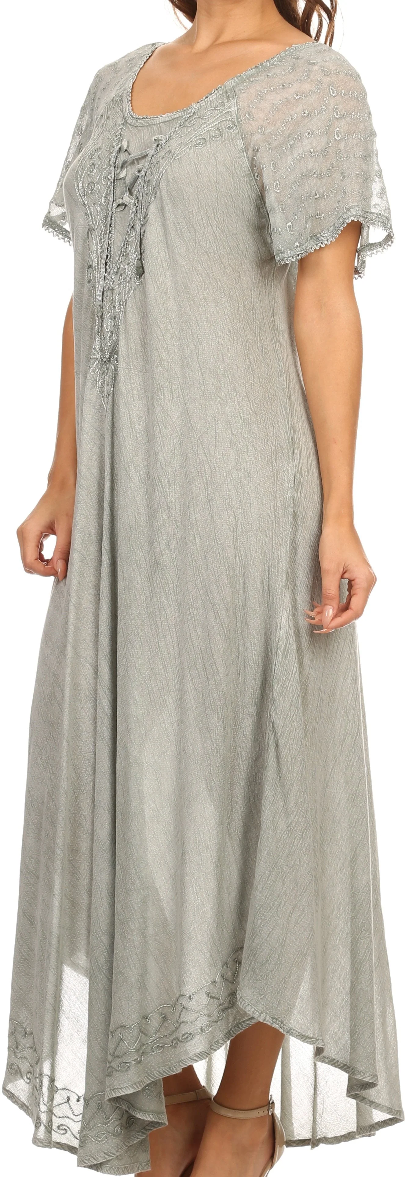 Sakkas Egan Women's Long Embroidered Caftan Dress / Cover Up With Embroidered Cap Sleeves - Image 34