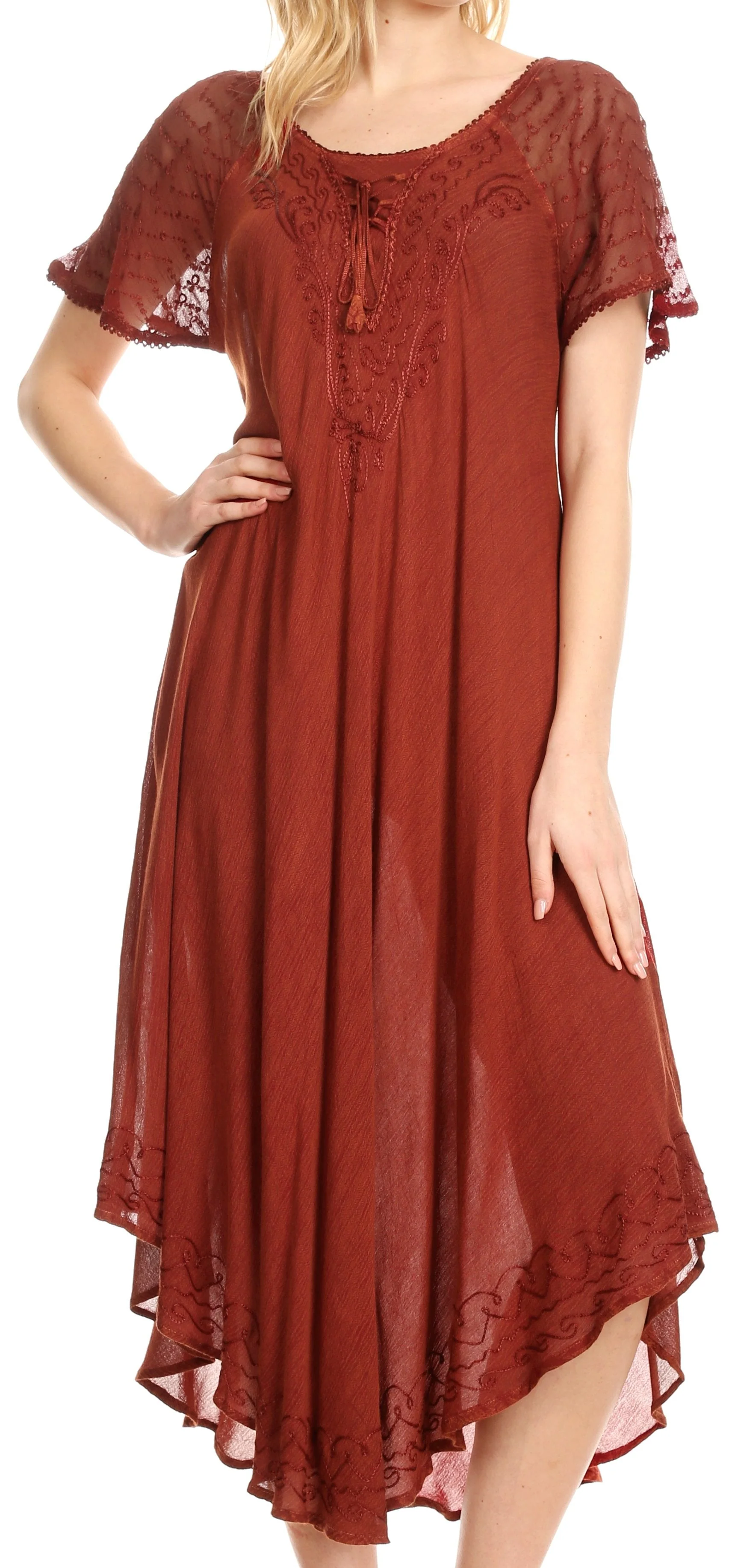 Sakkas Egan Women's Long Embroidered Caftan Dress / Cover Up With Embroidered Cap Sleeves - Image 36