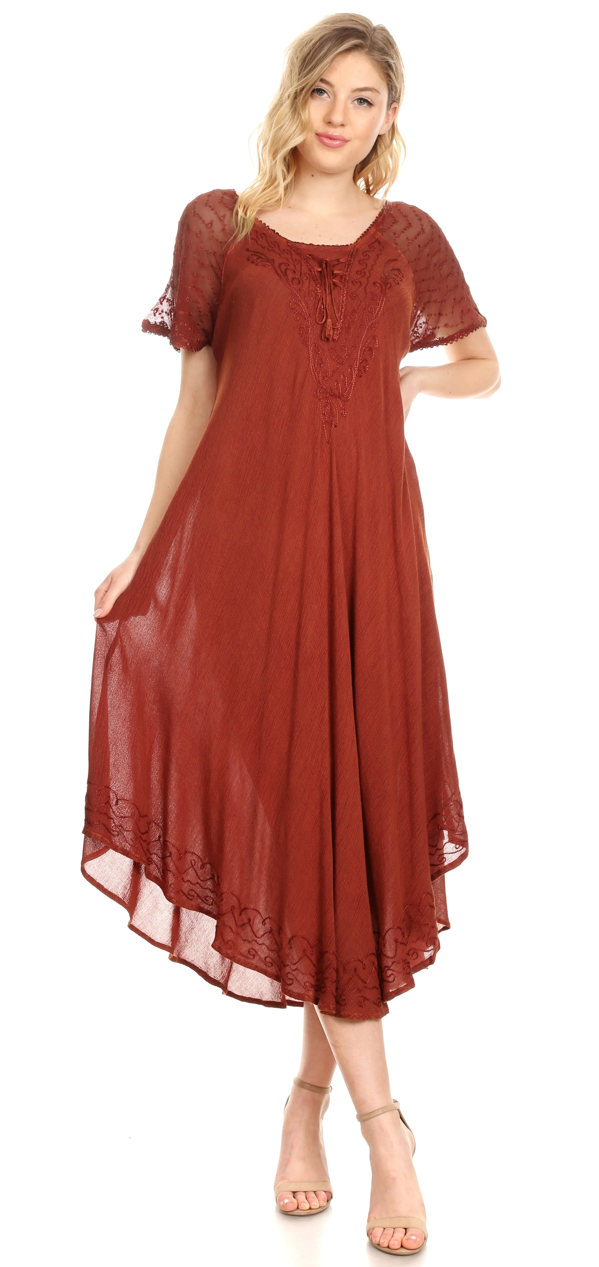 Sakkas Egan Women's Long Embroidered Caftan Dress / Cover Up With Embroidered Cap Sleeves - Image 40