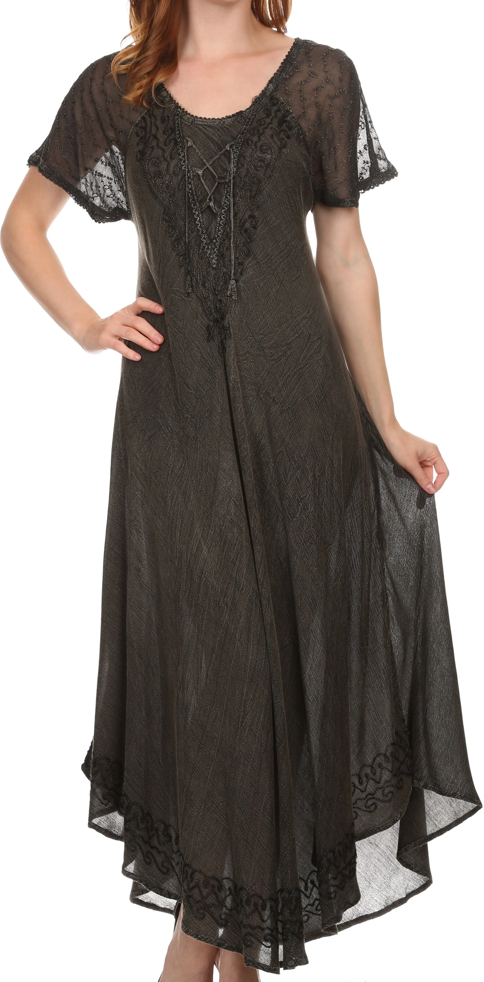 Sakkas Egan Women's Long Embroidered Caftan Dress / Cover Up With Embroidered Cap Sleeves - Image 41