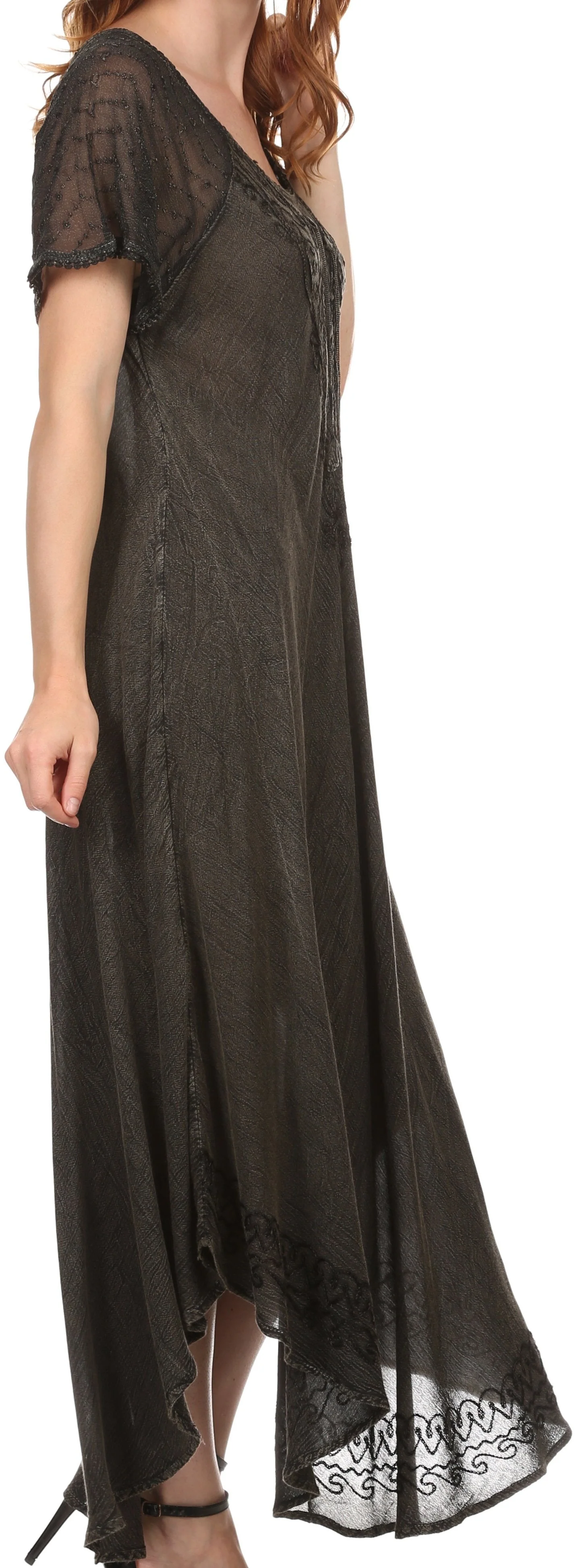 Sakkas Egan Women's Long Embroidered Caftan Dress / Cover Up With Embroidered Cap Sleeves - Image 43