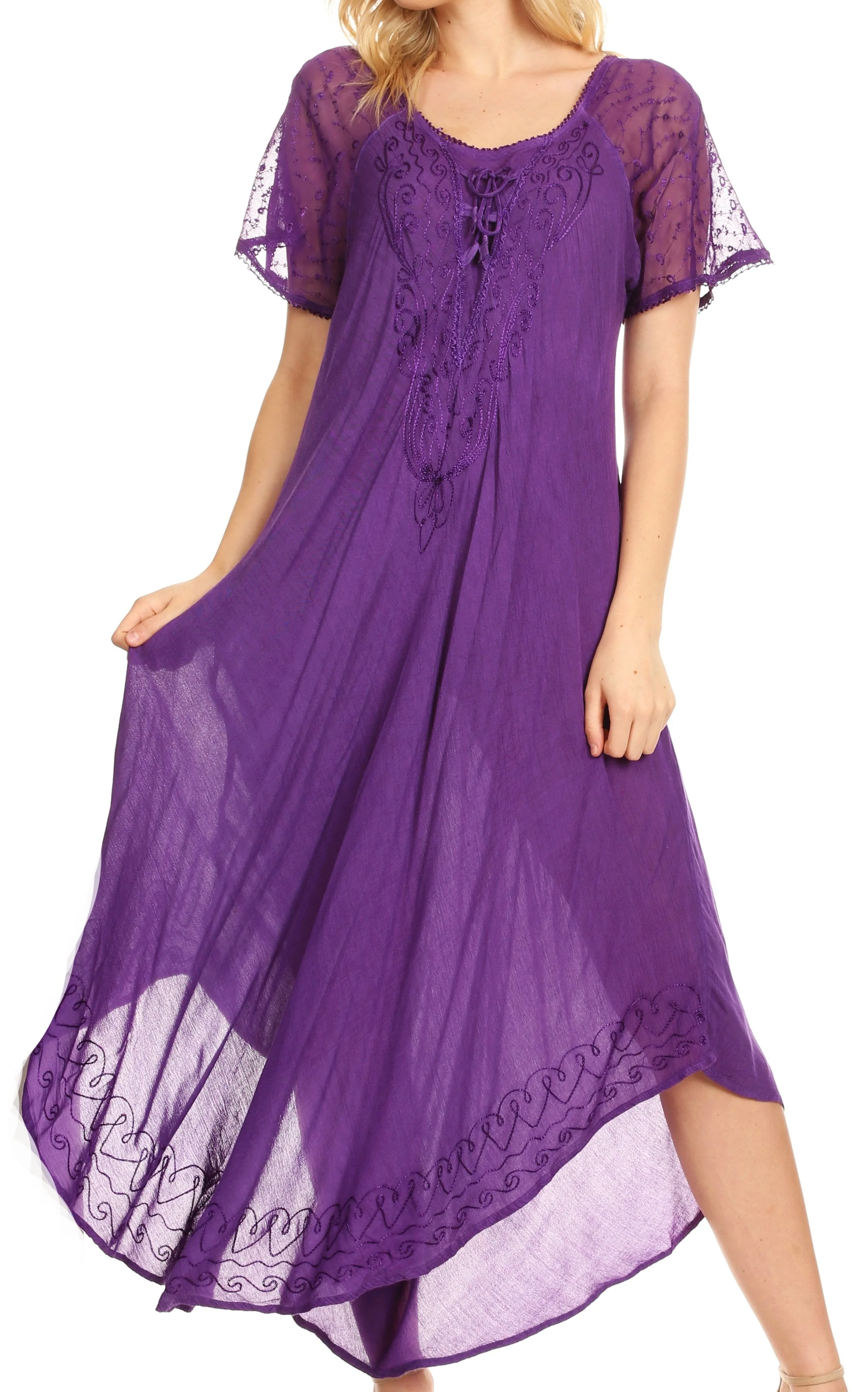 Sakkas Egan Women's Long Embroidered Caftan Dress / Cover Up With Embroidered Cap Sleeves - Image 46