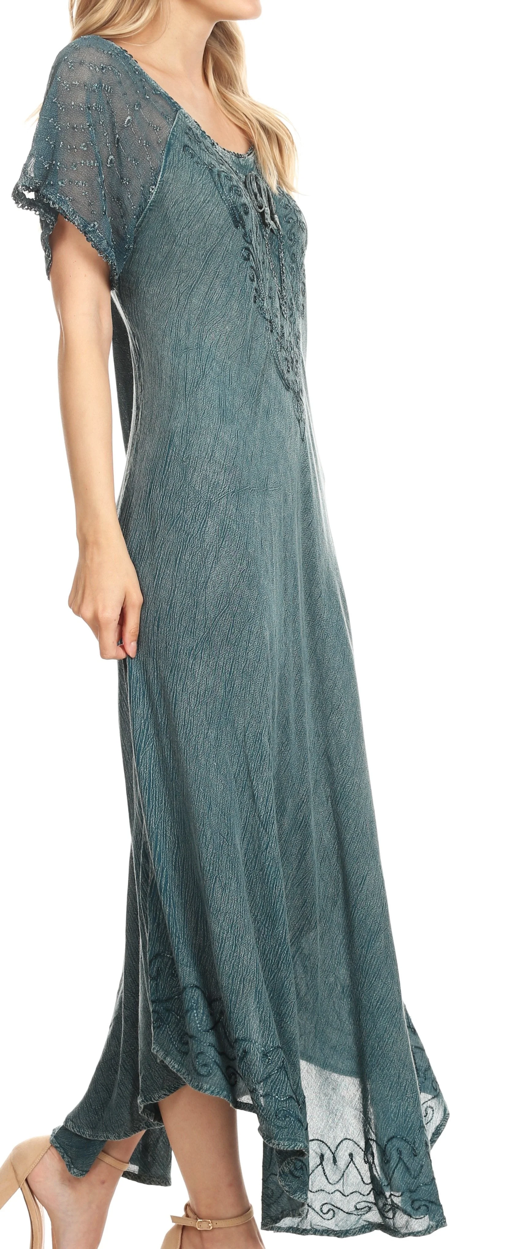 Sakkas Egan Women's Long Embroidered Caftan Dress / Cover Up With Embroidered Cap Sleeves - Image 54