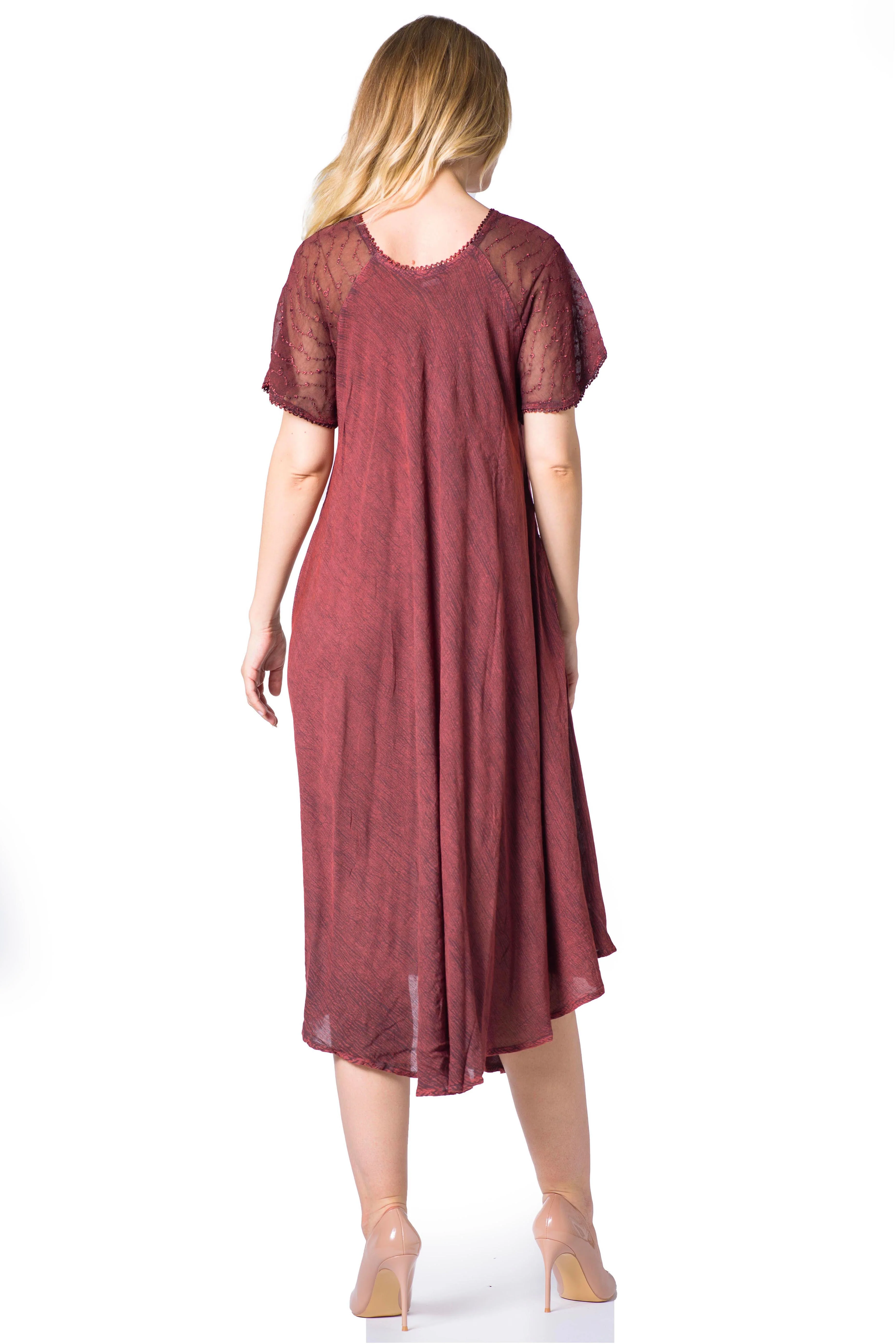 Sakkas Egan Women's Long Embroidered Caftan Dress / Cover Up With Embroidered Cap Sleeves - Image 62