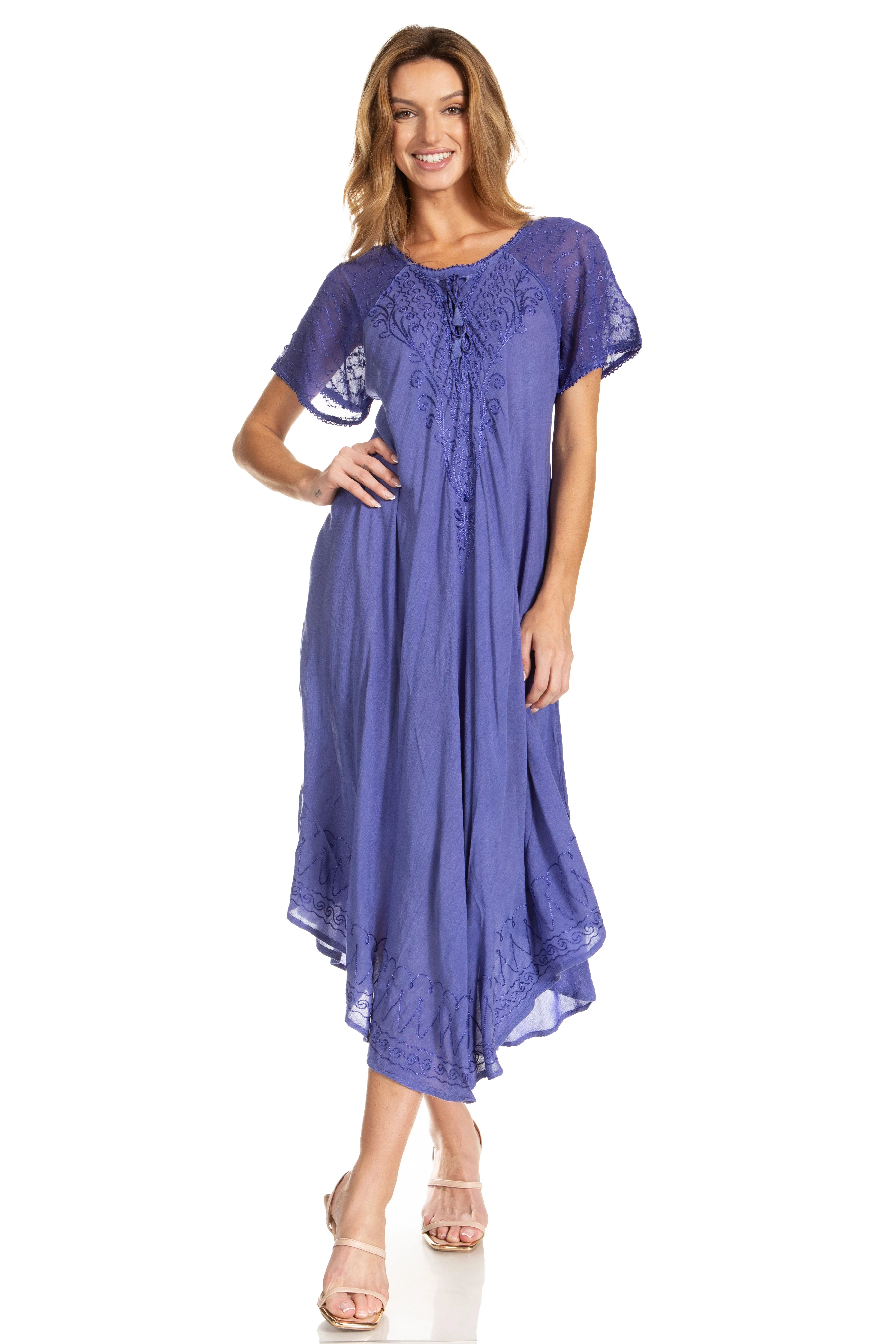 Sakkas Egan Women's Long Embroidered Caftan Dress / Cover Up With Embroidered Cap Sleeves - Image 80