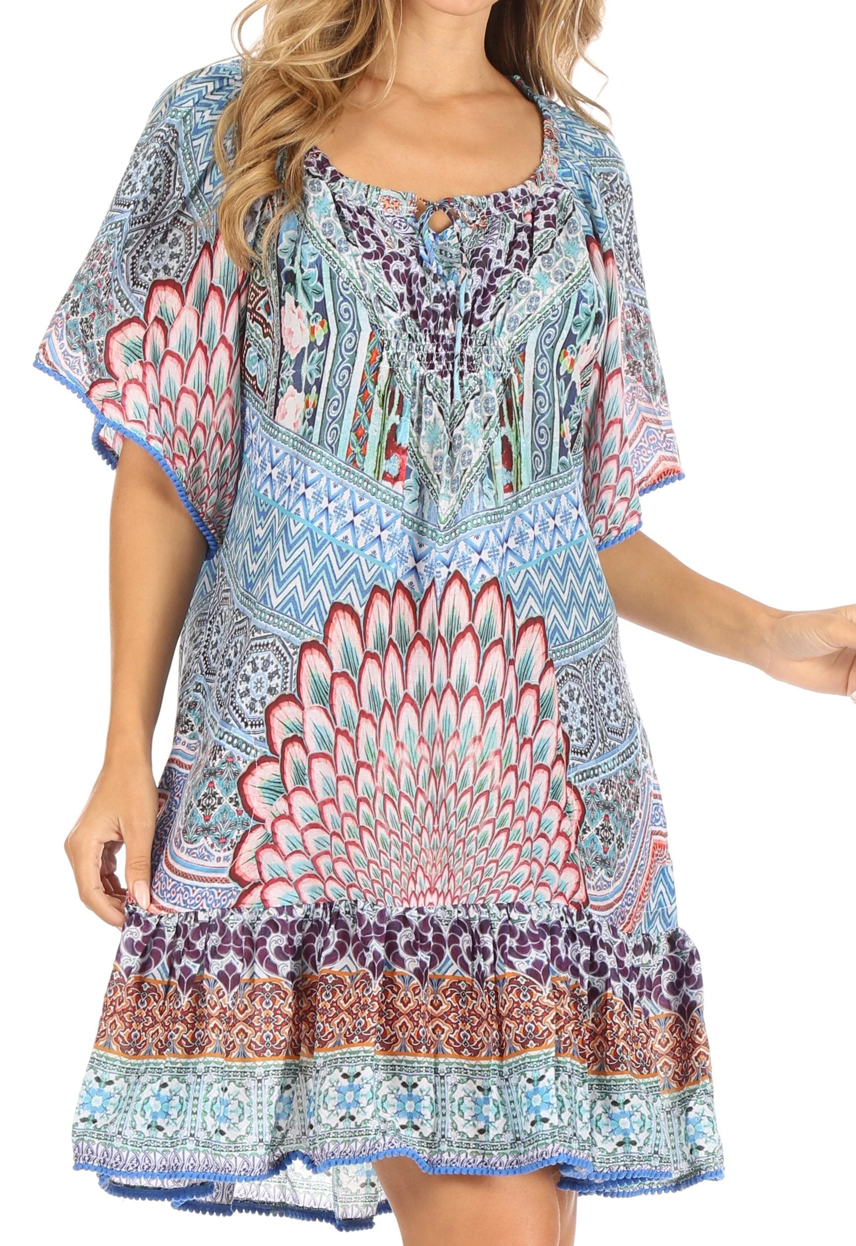 Sakkas Eliza Women's Cocktail Short Sleeve Floral Print Boho Dress Summer Casual - Image 11