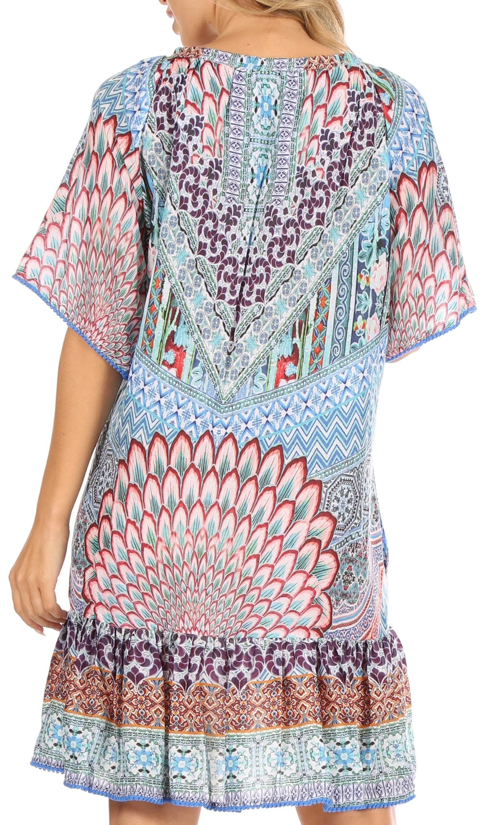 Sakkas Eliza Women's Cocktail Short Sleeve Floral Print Boho Dress Summer Casual - Image 12