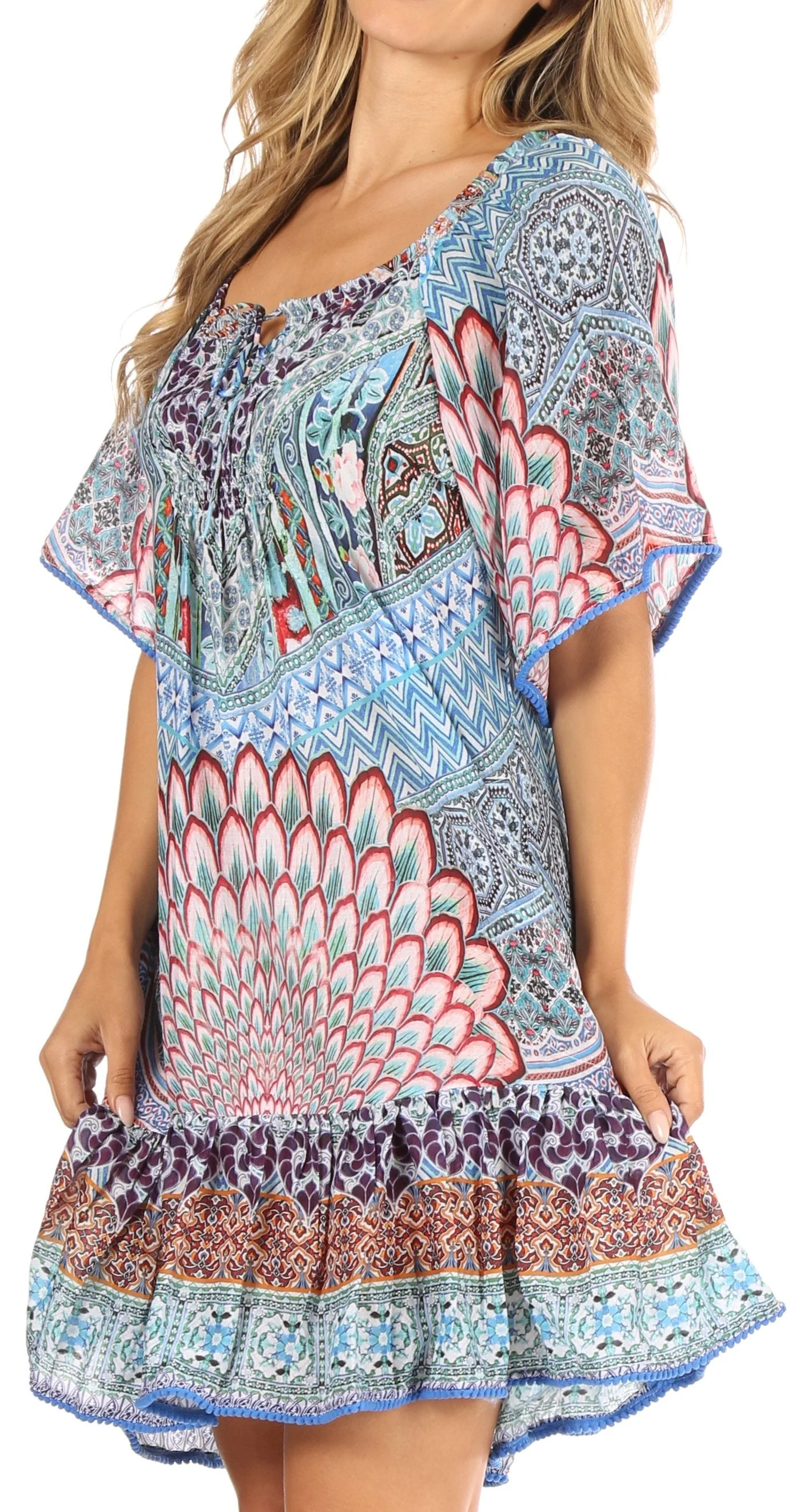 Sakkas Eliza Women's Cocktail Short Sleeve Floral Print Boho Dress Summer Casual - Image 13