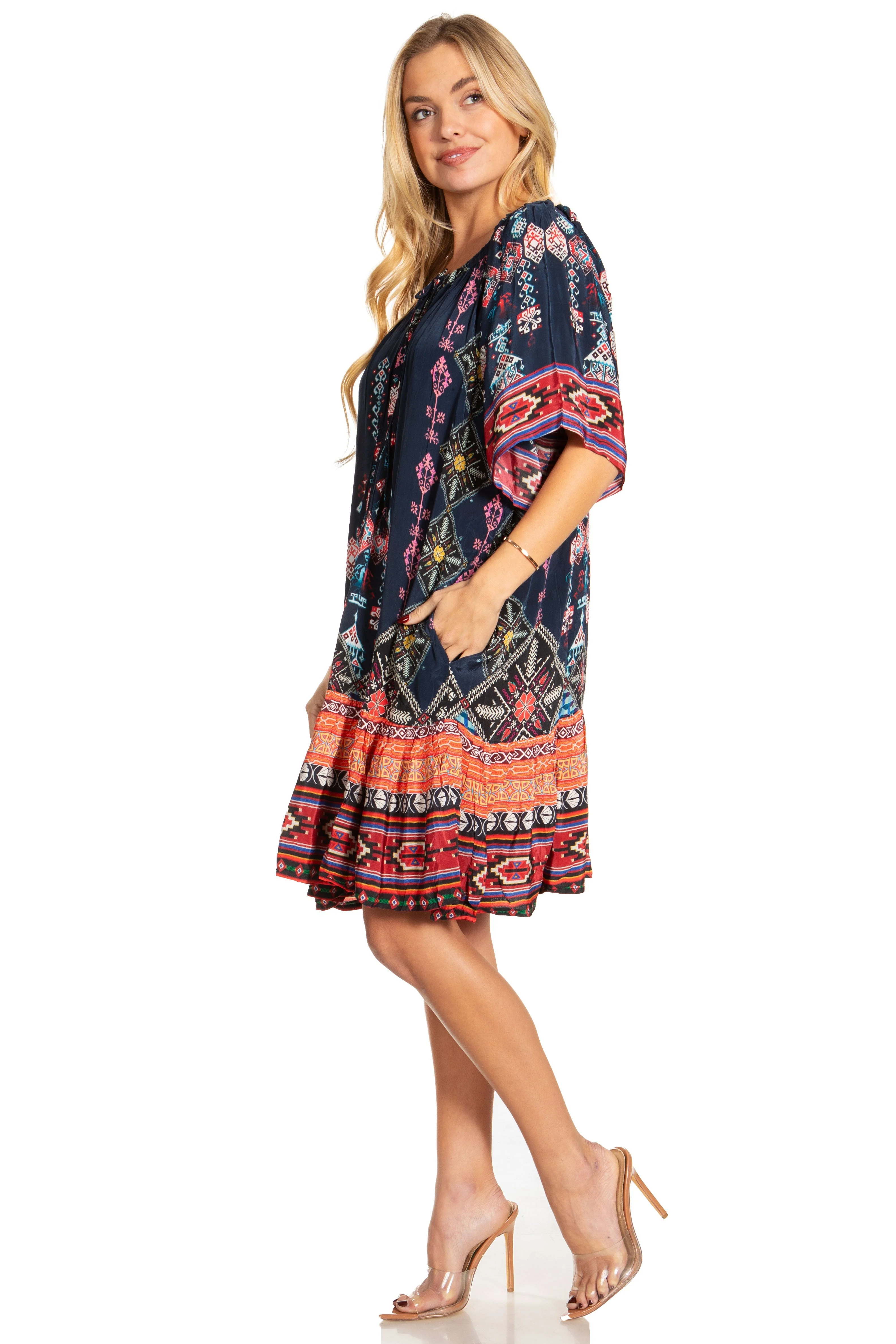 Sakkas Eliza Women's Cocktail Short Sleeve Floral Print Boho Dress Summer Casual - Image 18