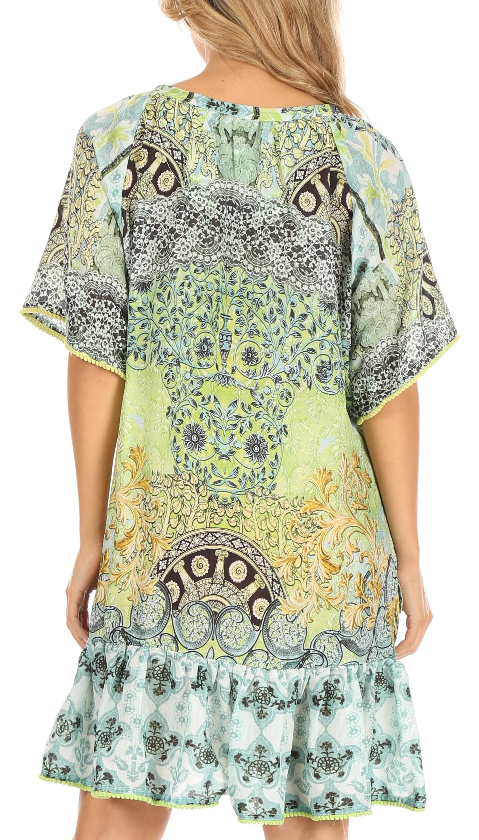 Sakkas Eliza Women's Cocktail Short Sleeve Floral Print Boho Dress Summer Casual - Image 2