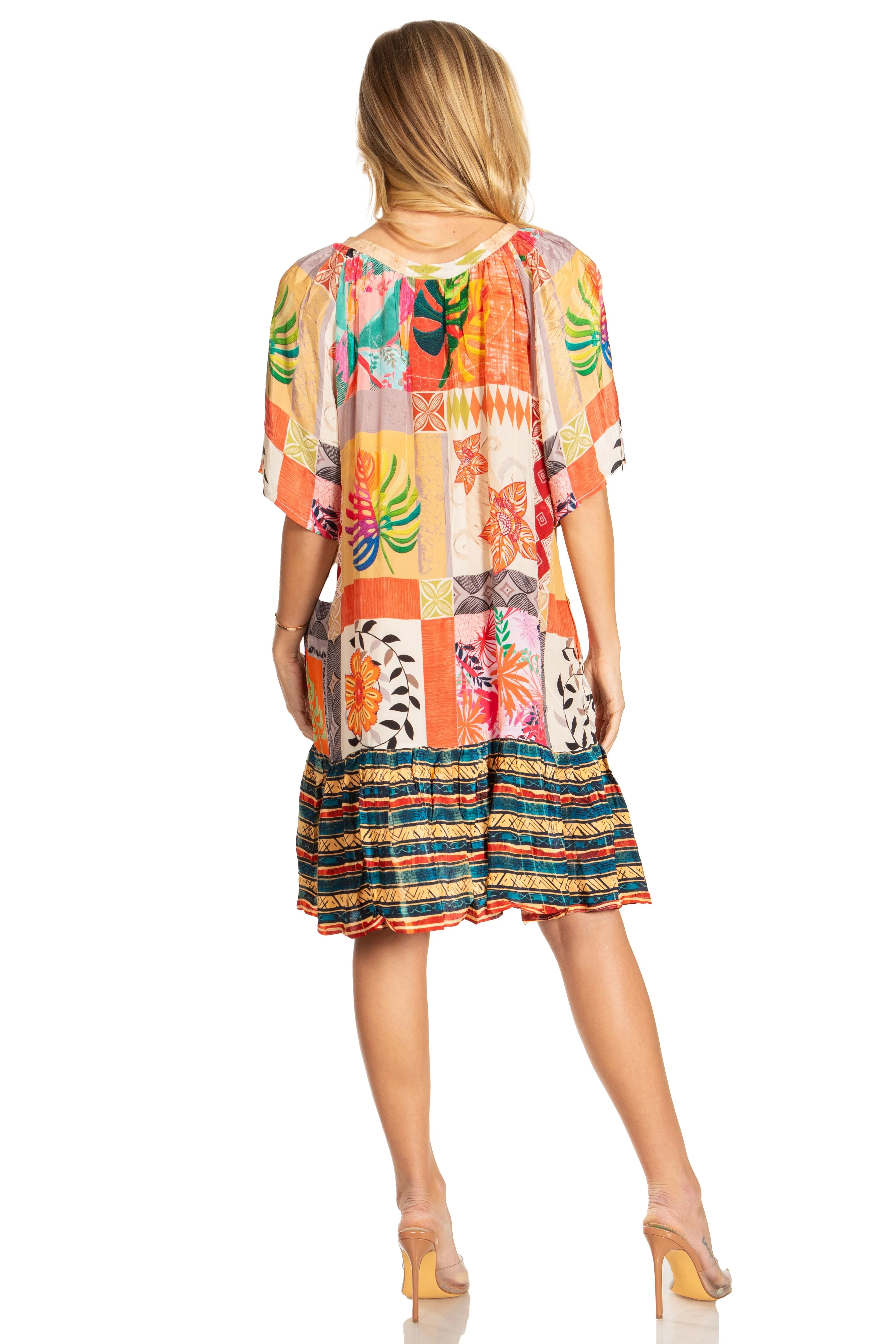 Sakkas Eliza Women's Cocktail Short Sleeve Floral Print Boho Dress Summer Casual - Image 22