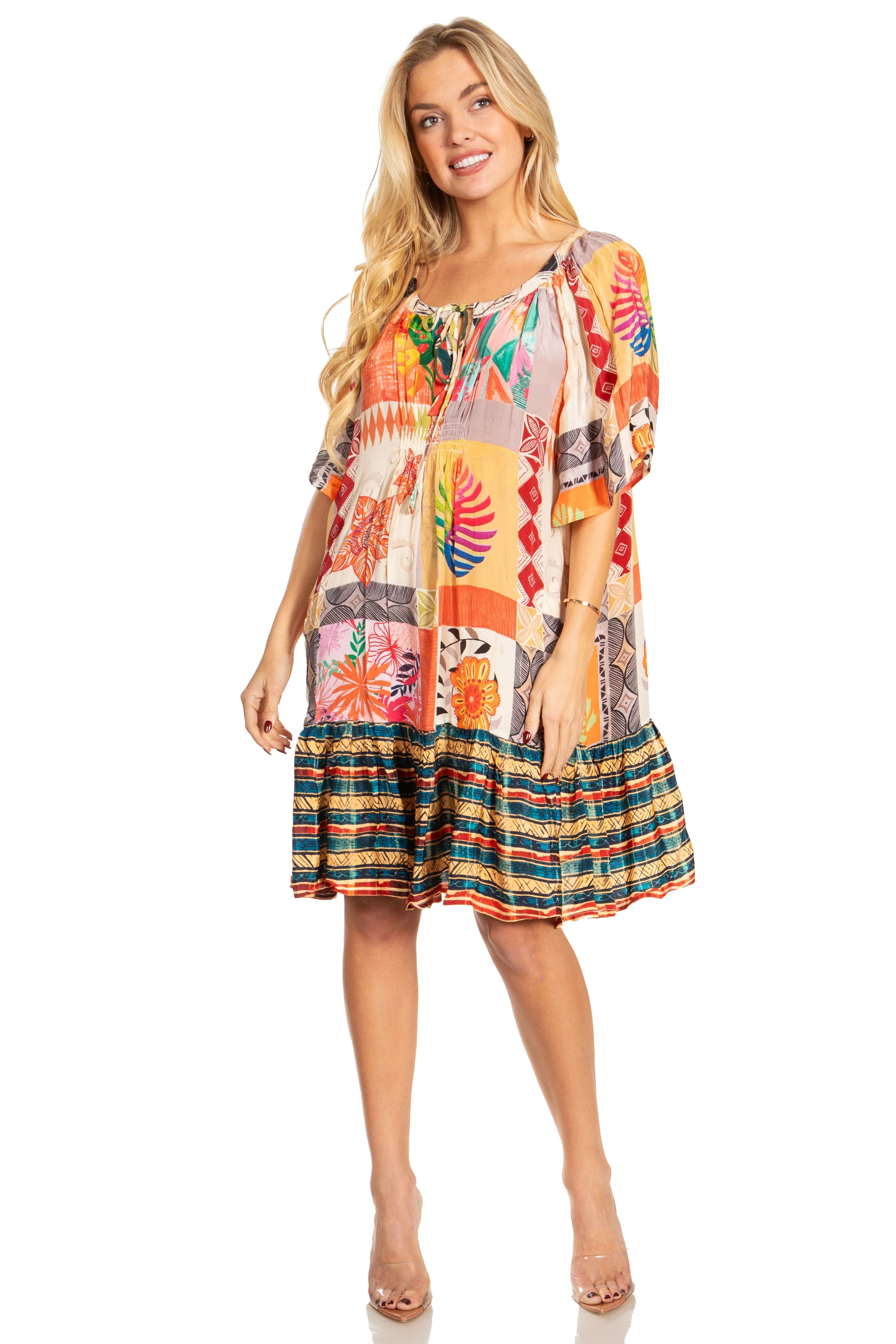 Sakkas Eliza Women's Cocktail Short Sleeve Floral Print Boho Dress Summer Casual - Image 25