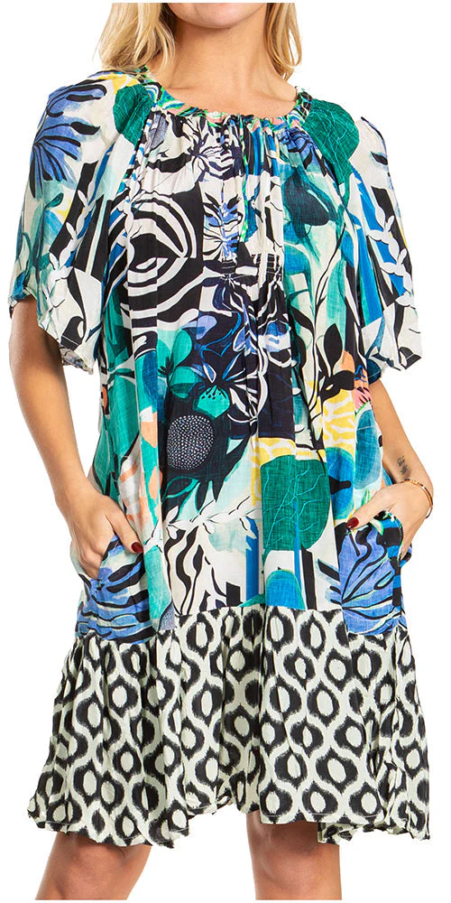 Sakkas Eliza Women's Cocktail Short Sleeve Floral Print Boho Dress Summer Casual - Image 26