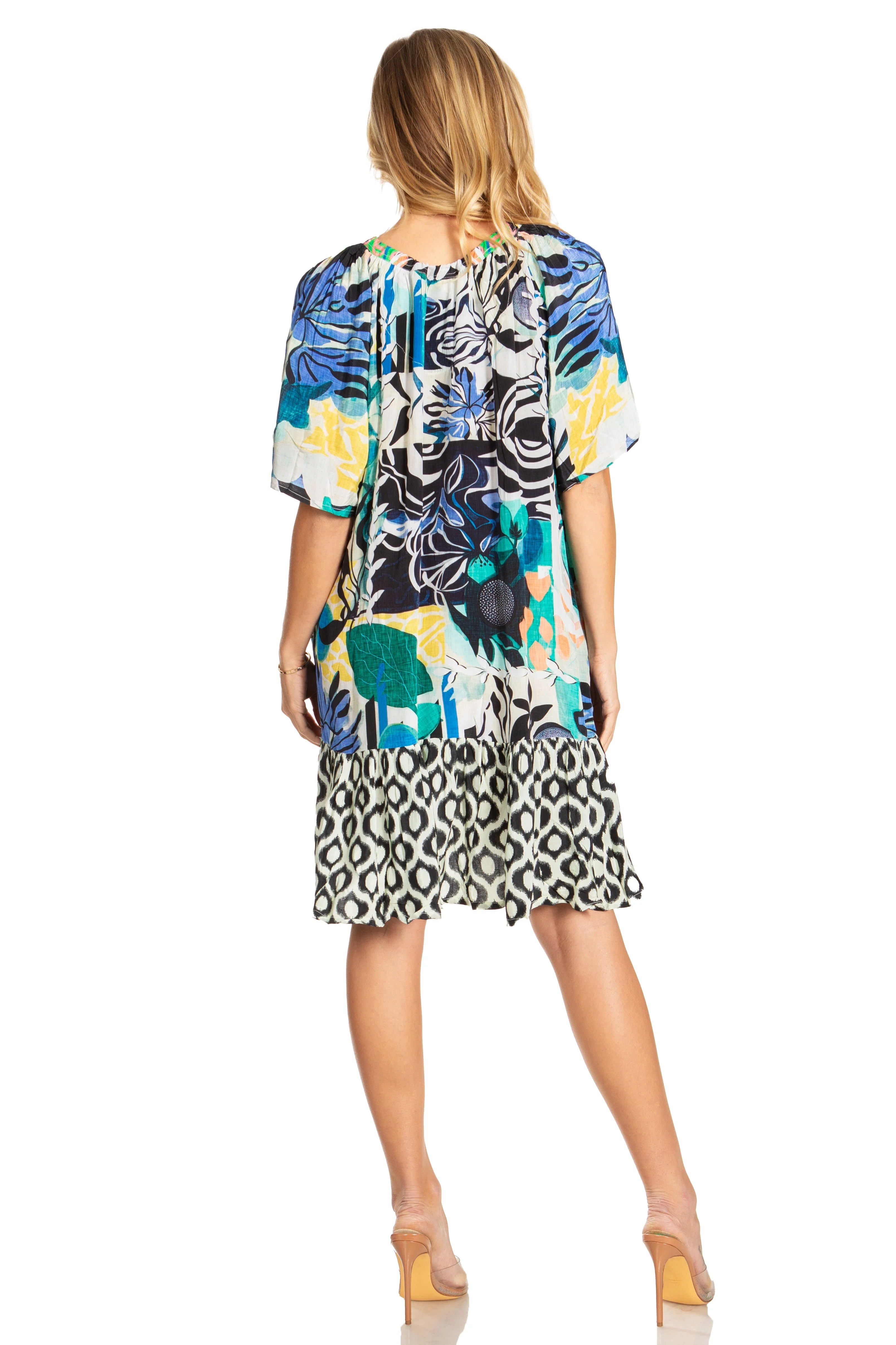 Sakkas Eliza Women's Cocktail Short Sleeve Floral Print Boho Dress Summer Casual - Image 27