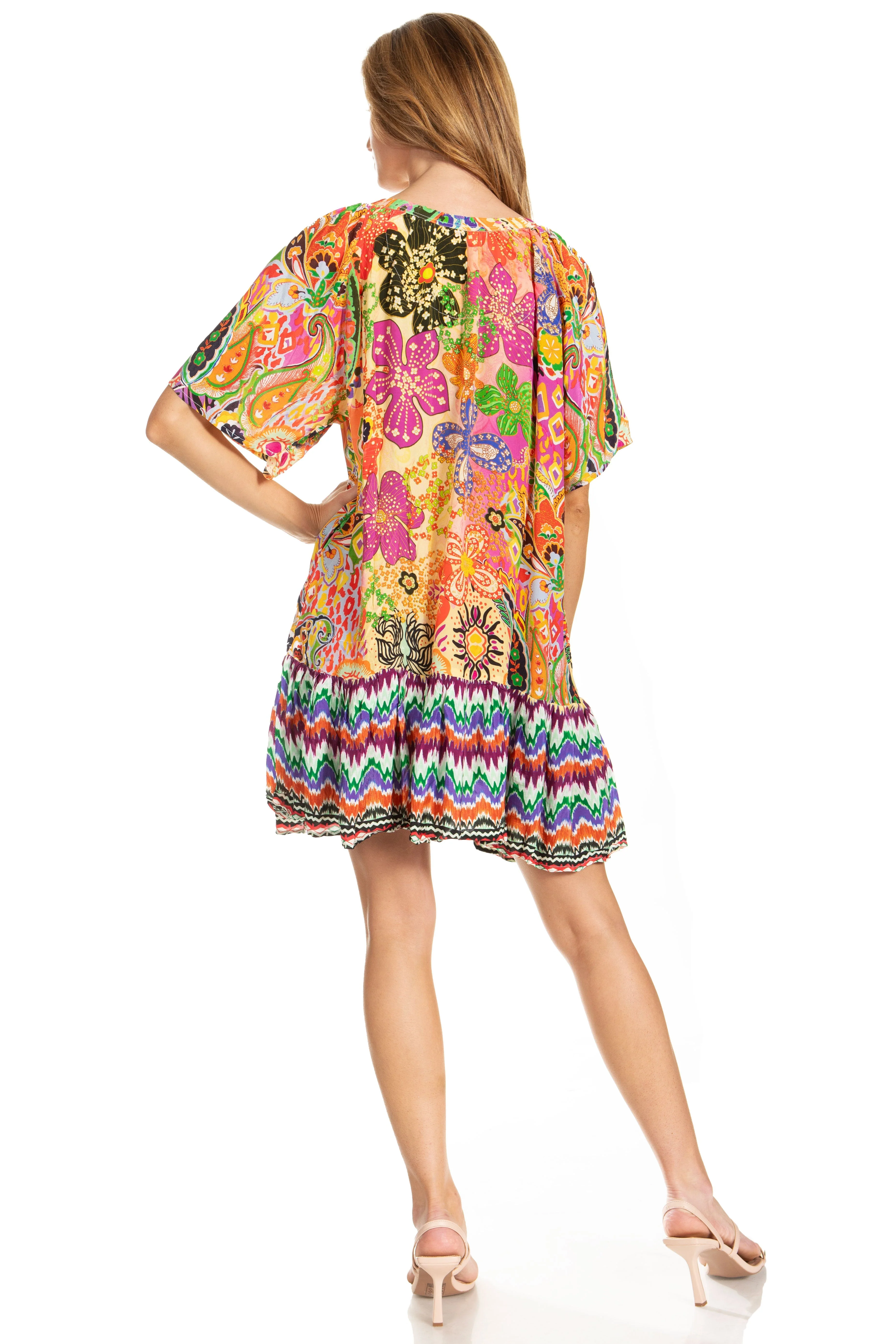 Sakkas Eliza Women's Cocktail Short Sleeve Floral Print Boho Dress Summer Casual - Image 32
