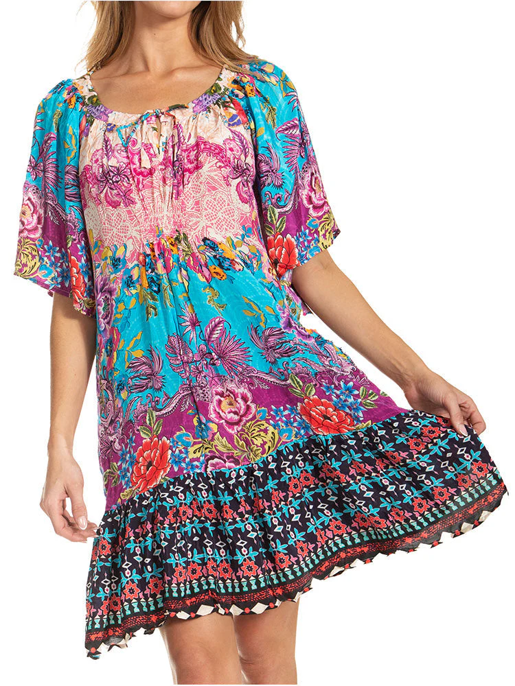 Sakkas Eliza Women's Cocktail Short Sleeve Floral Print Boho Dress Summer Casual - Image 36