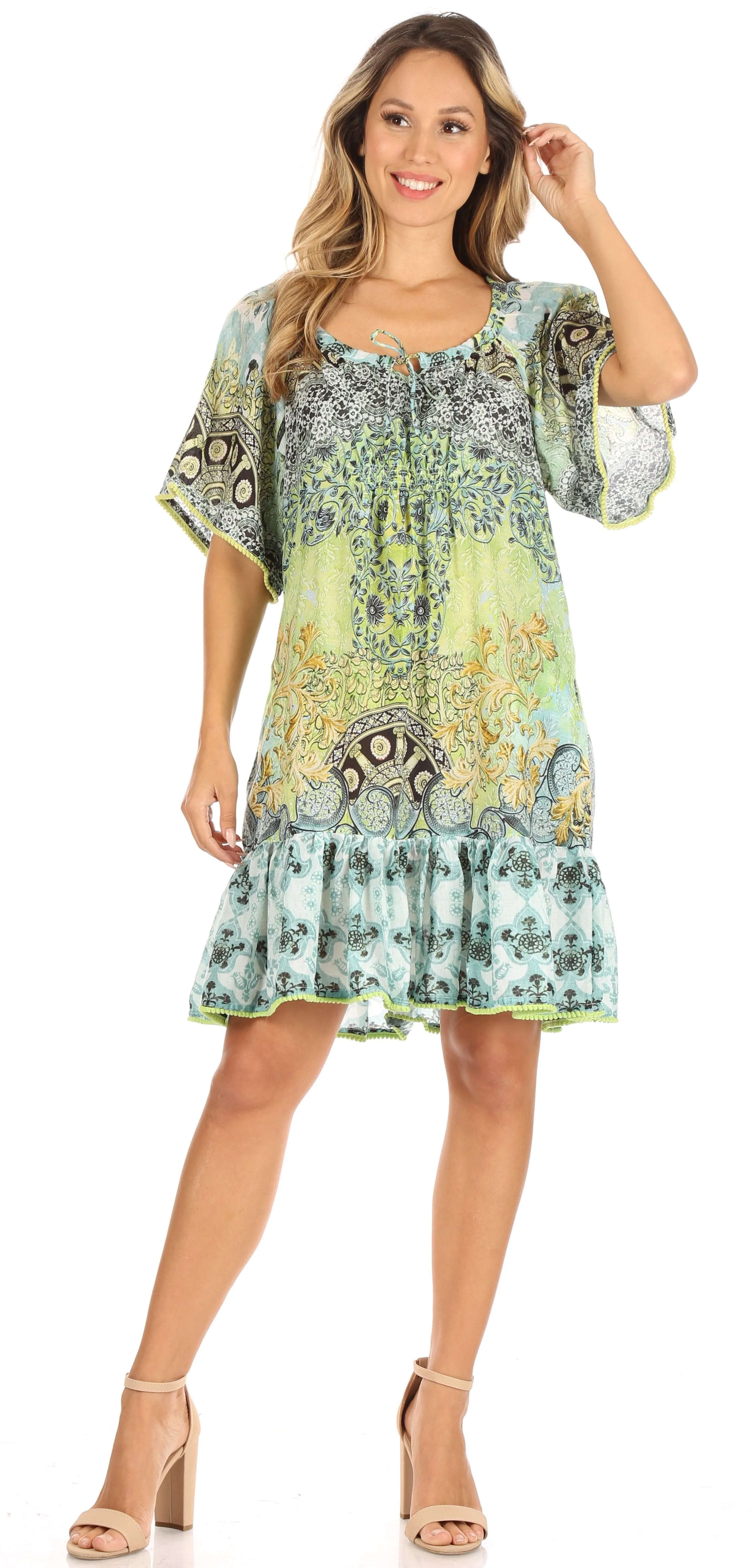 Sakkas Eliza Women's Cocktail Short Sleeve Floral Print Boho Dress Summer Casual - Image 5