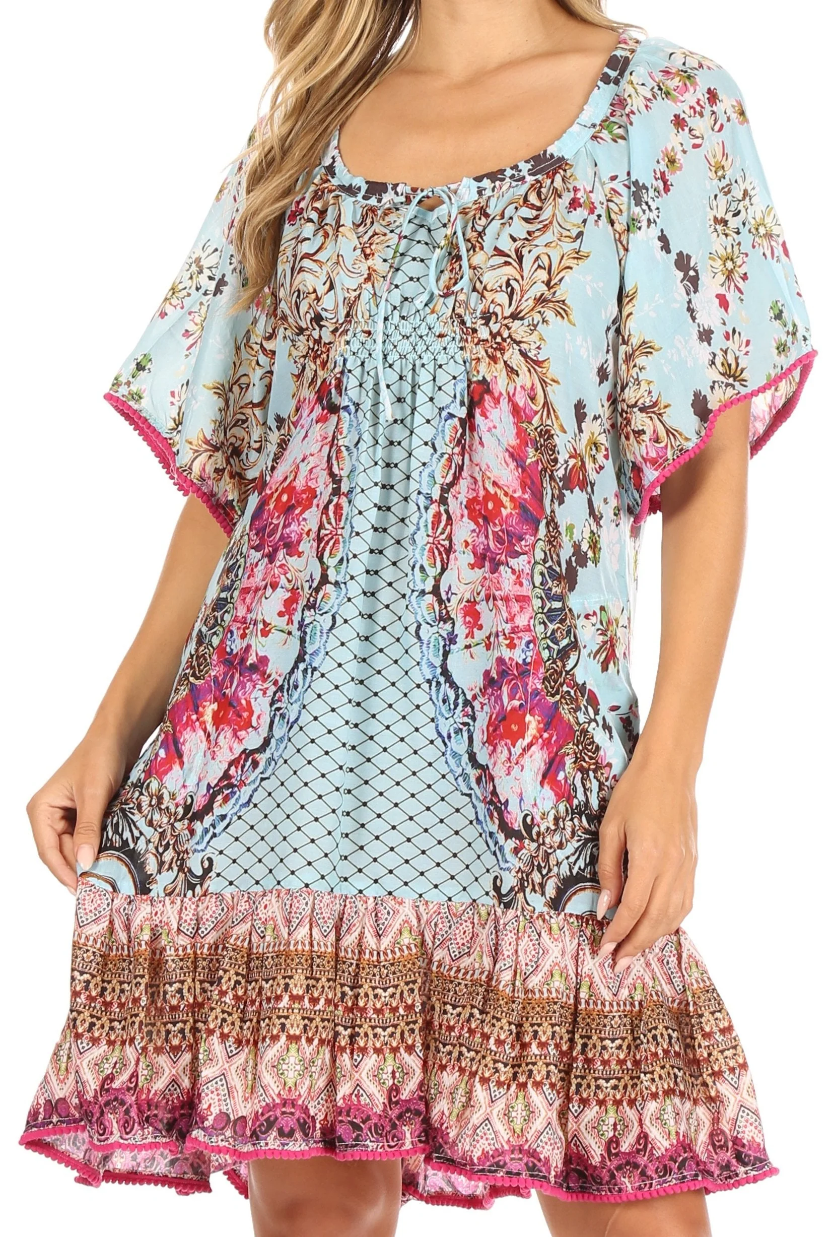 Sakkas Eliza Women's Cocktail Short Sleeve Floral Print Boho Dress Summer Casual - Image 6