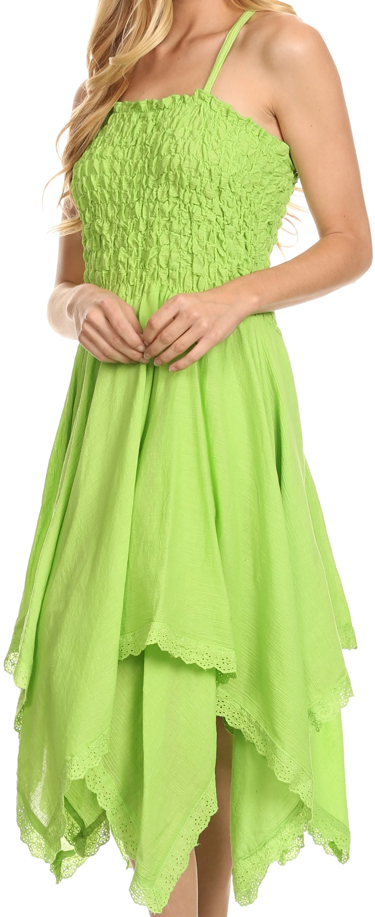 Sakkas Ella Smocked Bodice Spaghetti Strap Double Layered Dress - Image 14