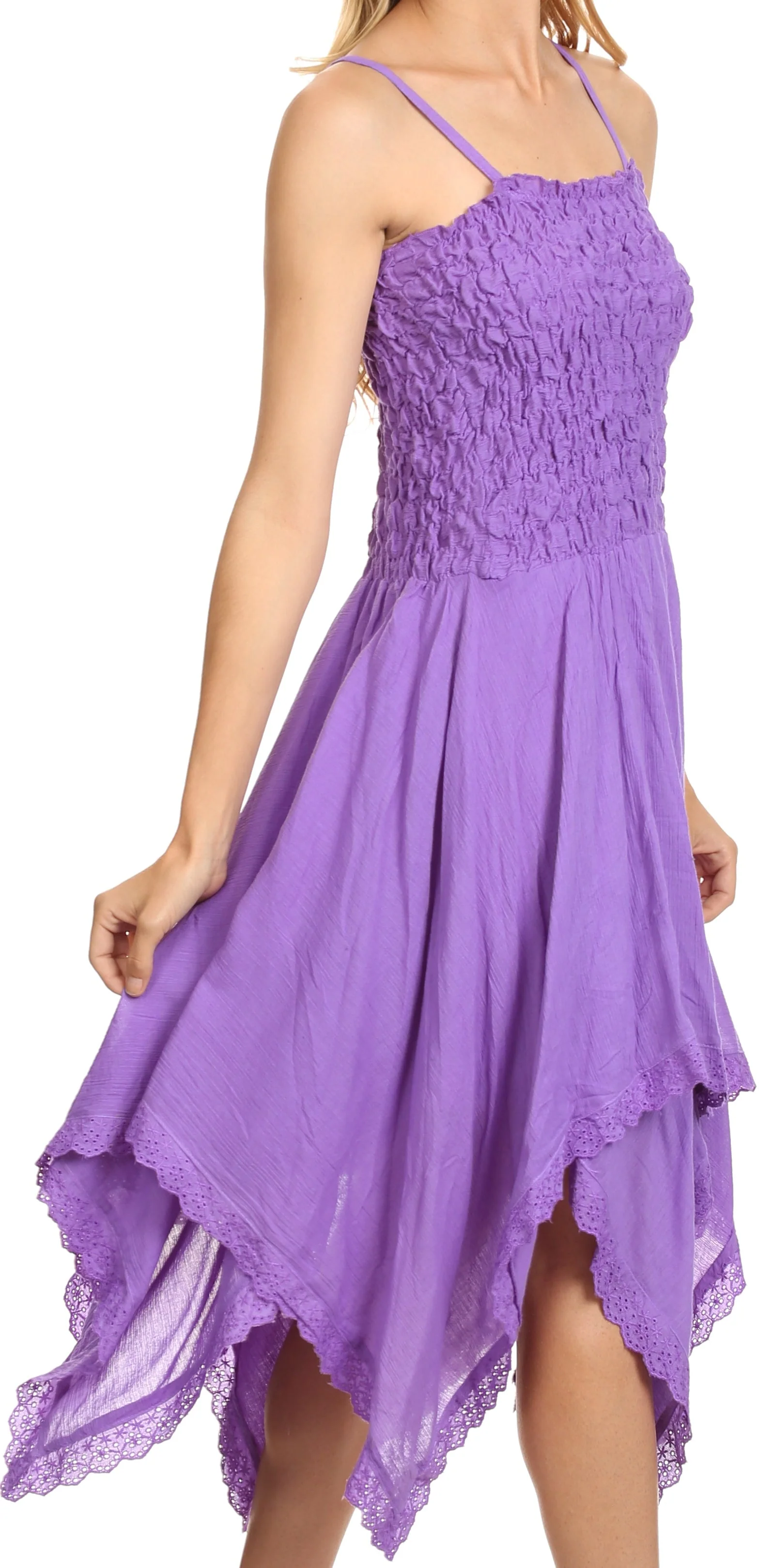 Sakkas Ella Smocked Bodice Spaghetti Strap Double Layered Dress - Image 19