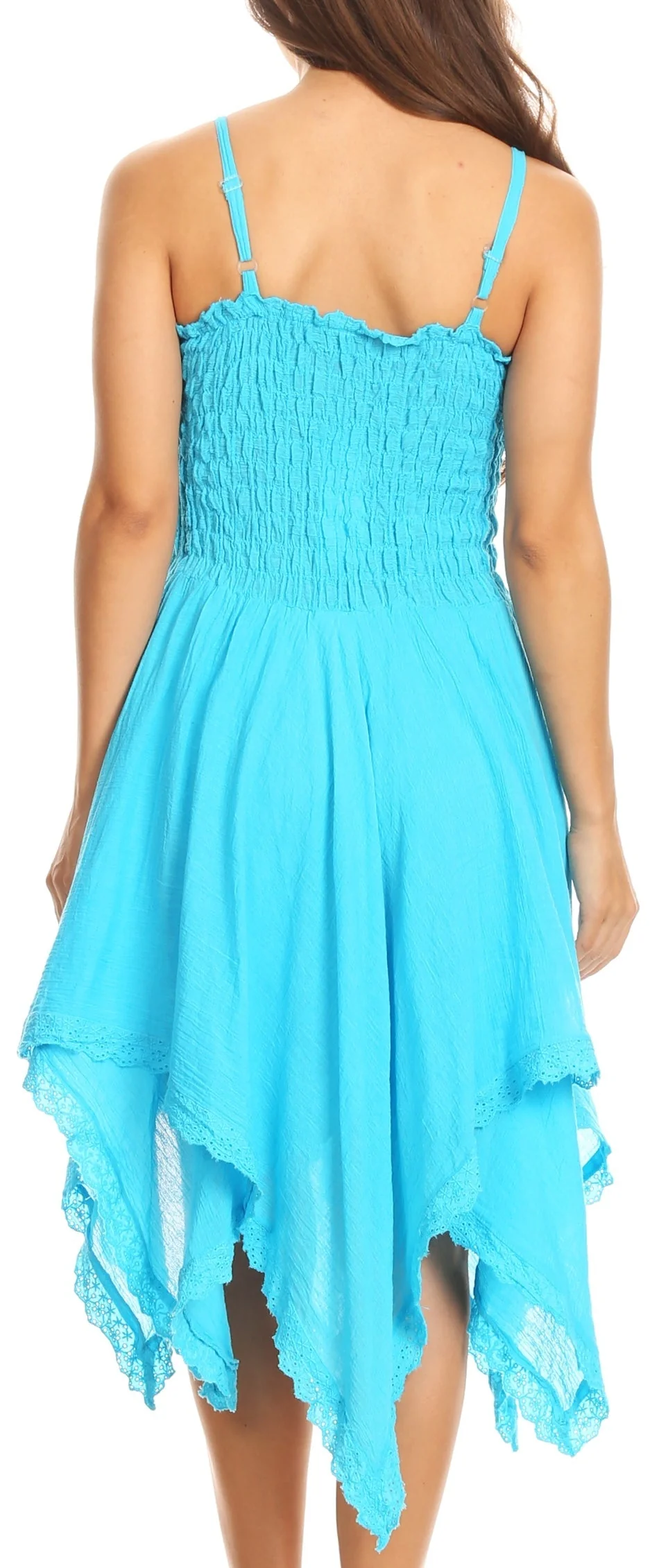 Sakkas Ella Smocked Bodice Spaghetti Strap Double Layered Dress - Image 52