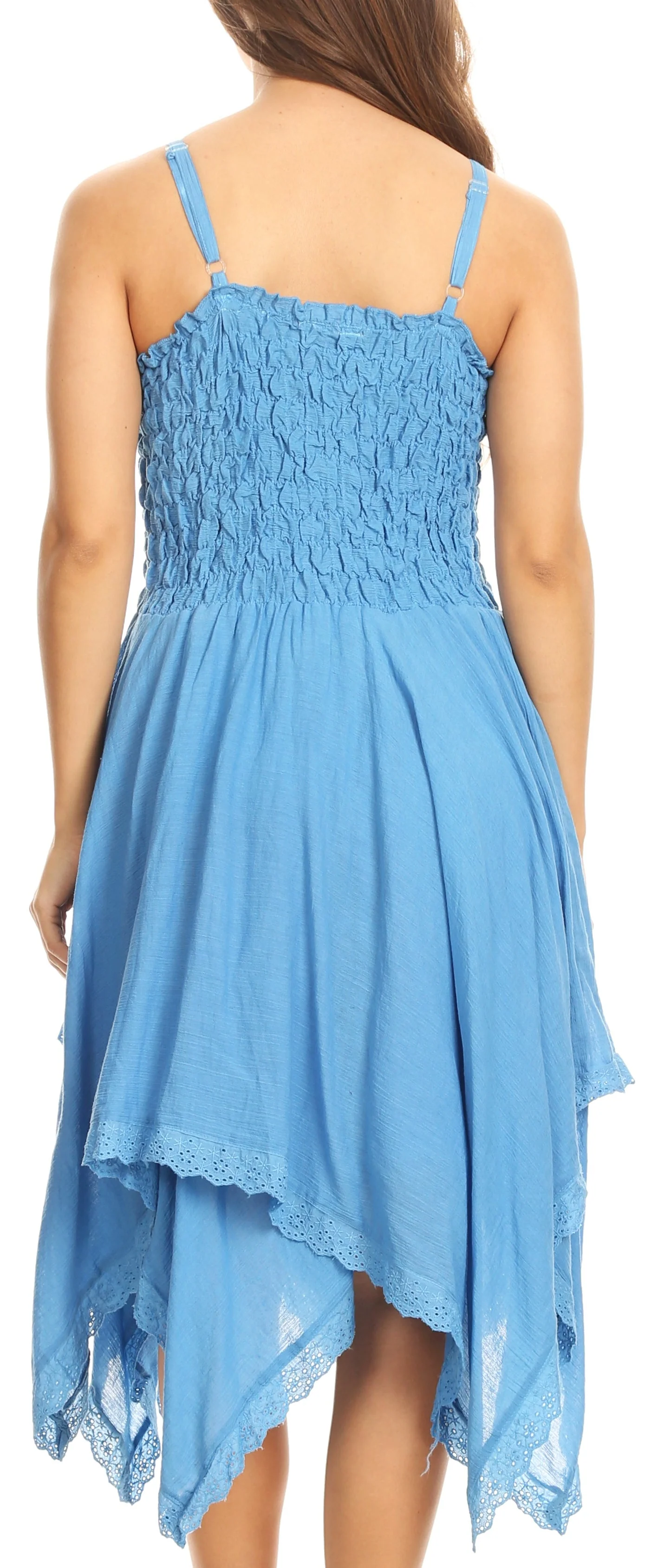 Sakkas Ella Smocked Bodice Spaghetti Strap Double Layered Dress - Image 57