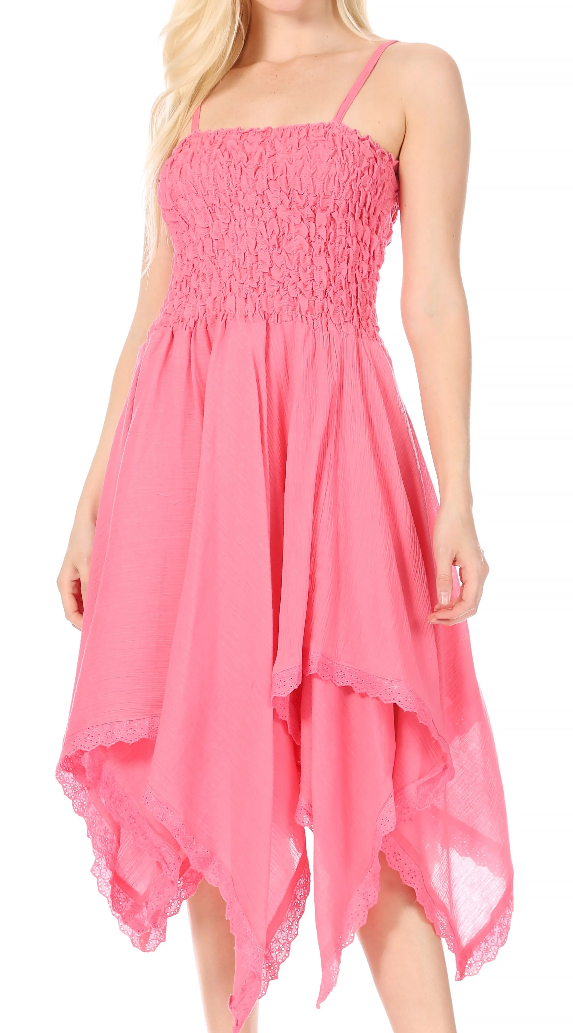 Sakkas Ella Smocked Bodice Spaghetti Strap Double Layered Dress - Image 6