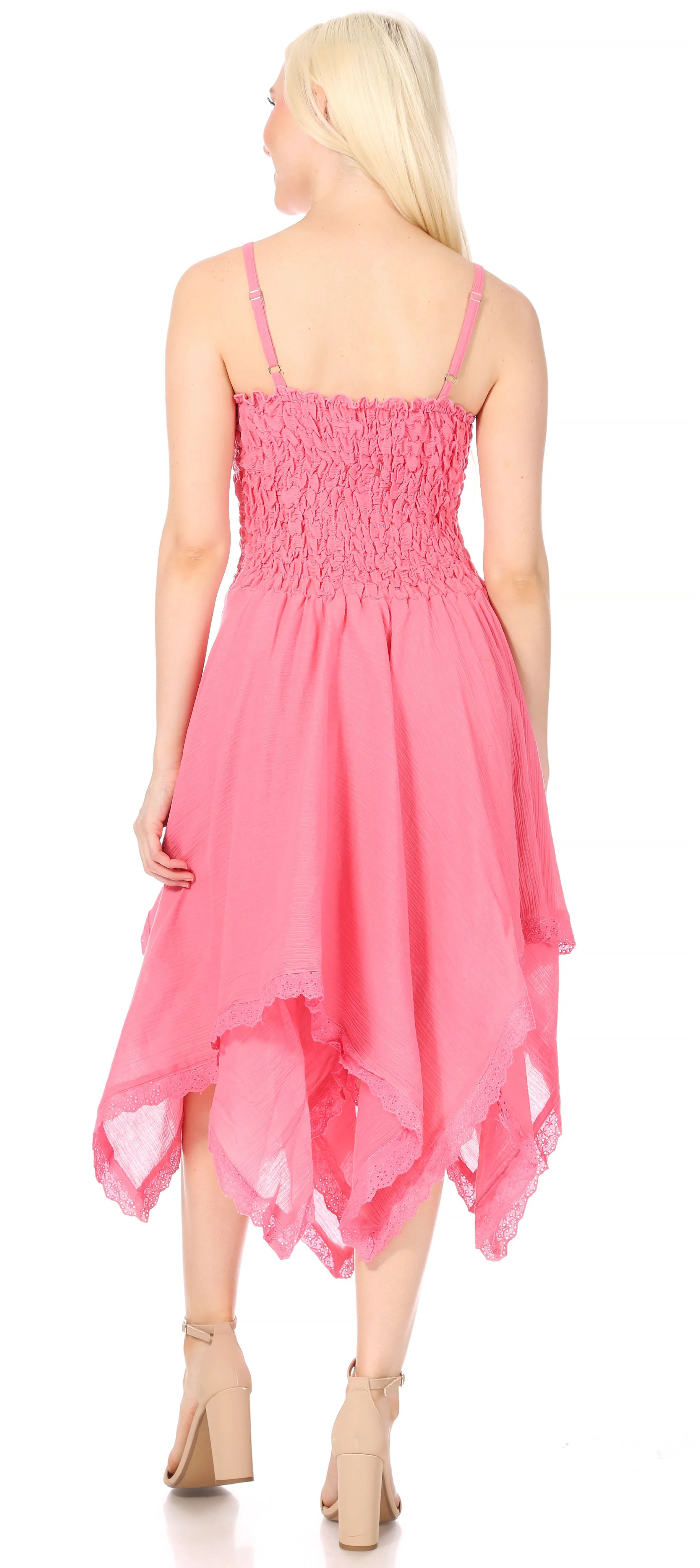 Sakkas Ella Smocked Bodice Spaghetti Strap Double Layered Dress - Image 7