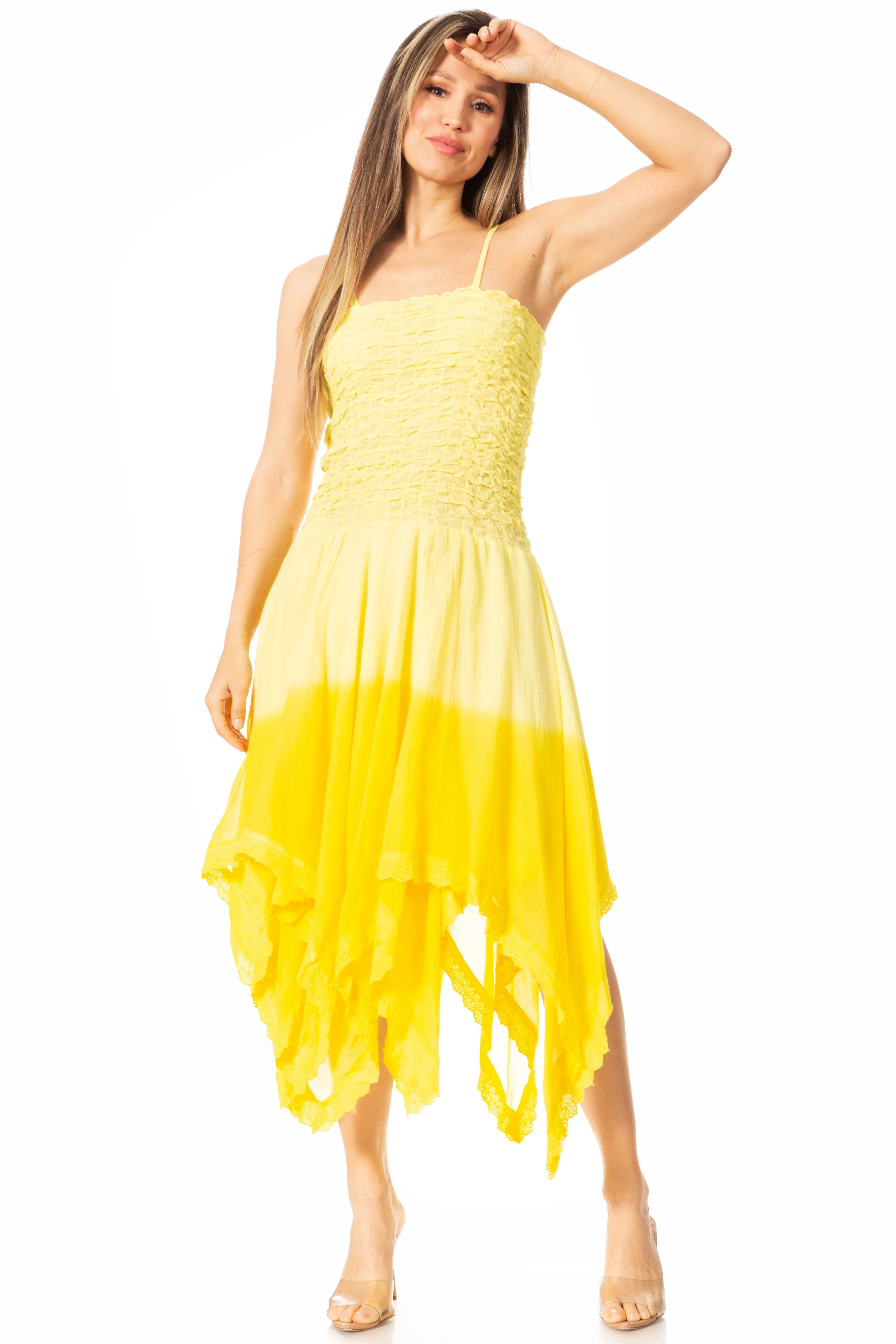 Sakkas Ella Smocked Bodice Spaghetti Strap Double Layered Dress - Image 90