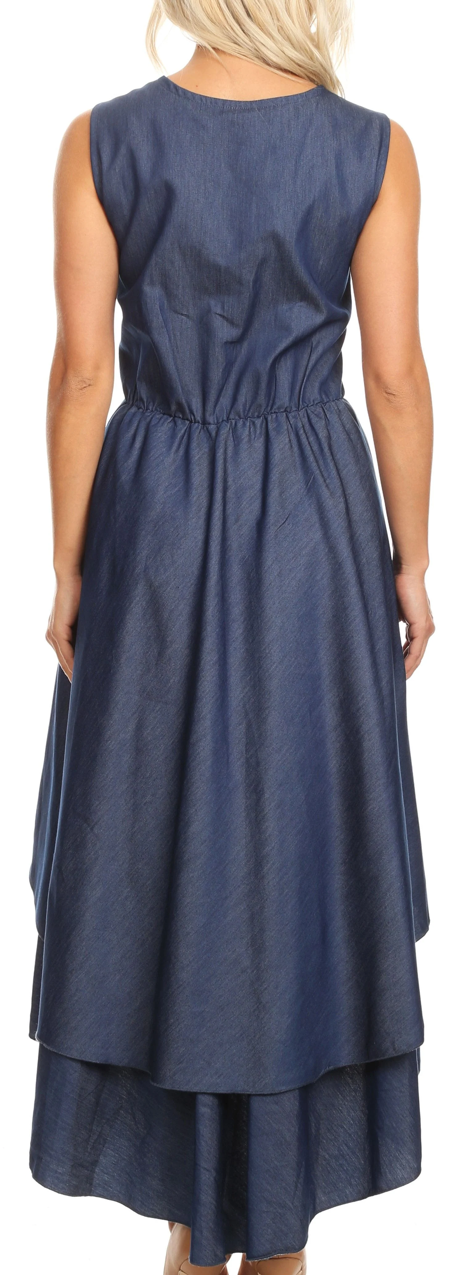 Sakkas Emalia Women's Sleeveless Cocktail High Low Hem Dress with Pockets Chambray - Image 2