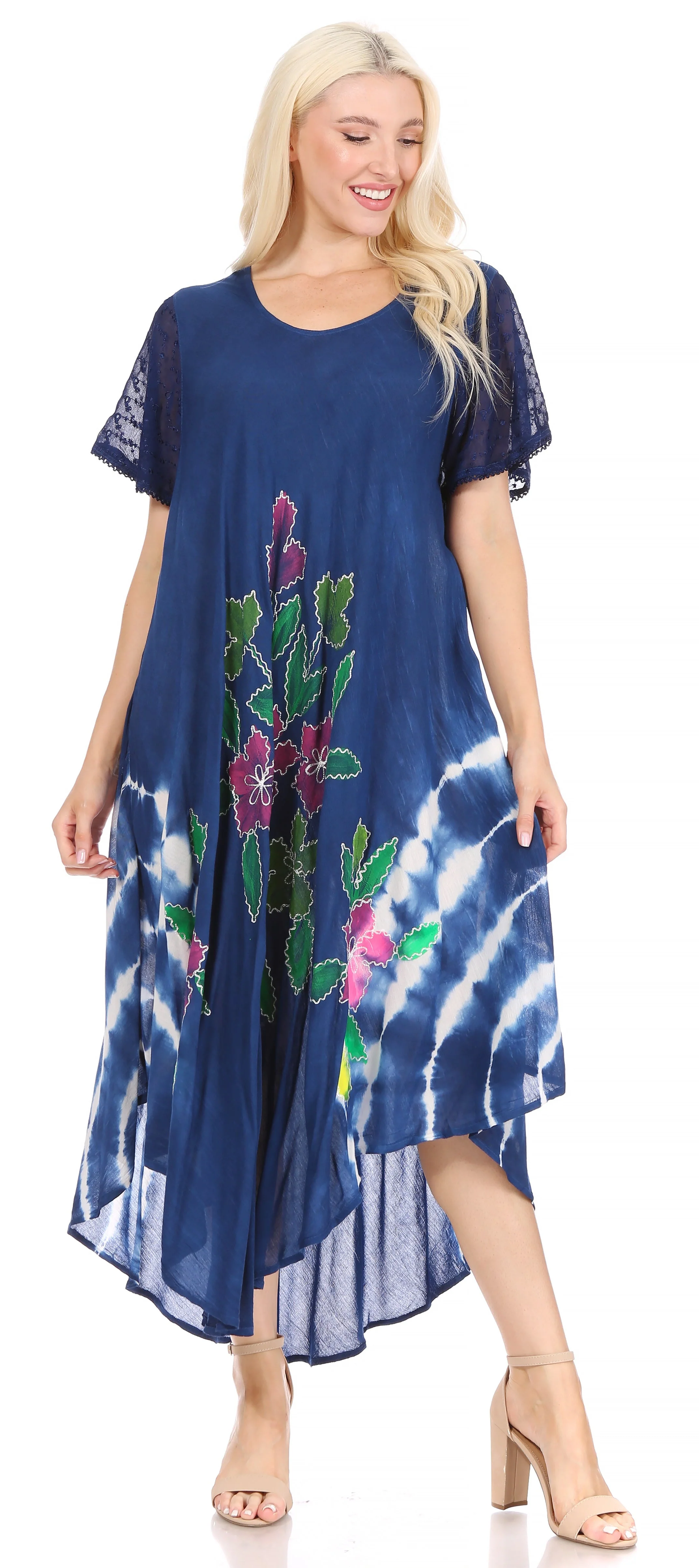 Sakkas Embroidered Painted Floral Cap Sleeve Rayon Dress - Image 10
