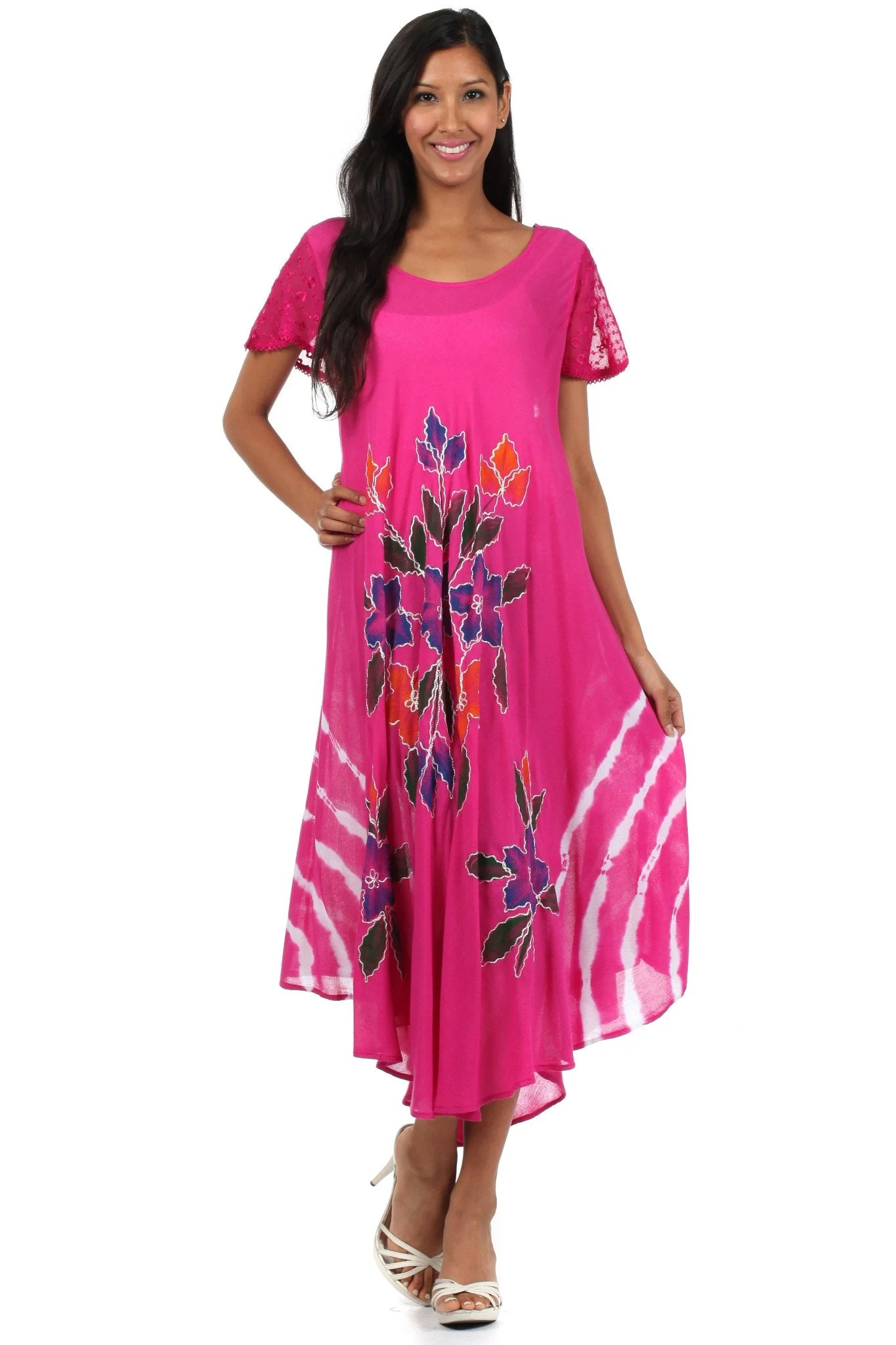 Sakkas Embroidered Painted Floral Cap Sleeve Rayon Dress - Image 16
