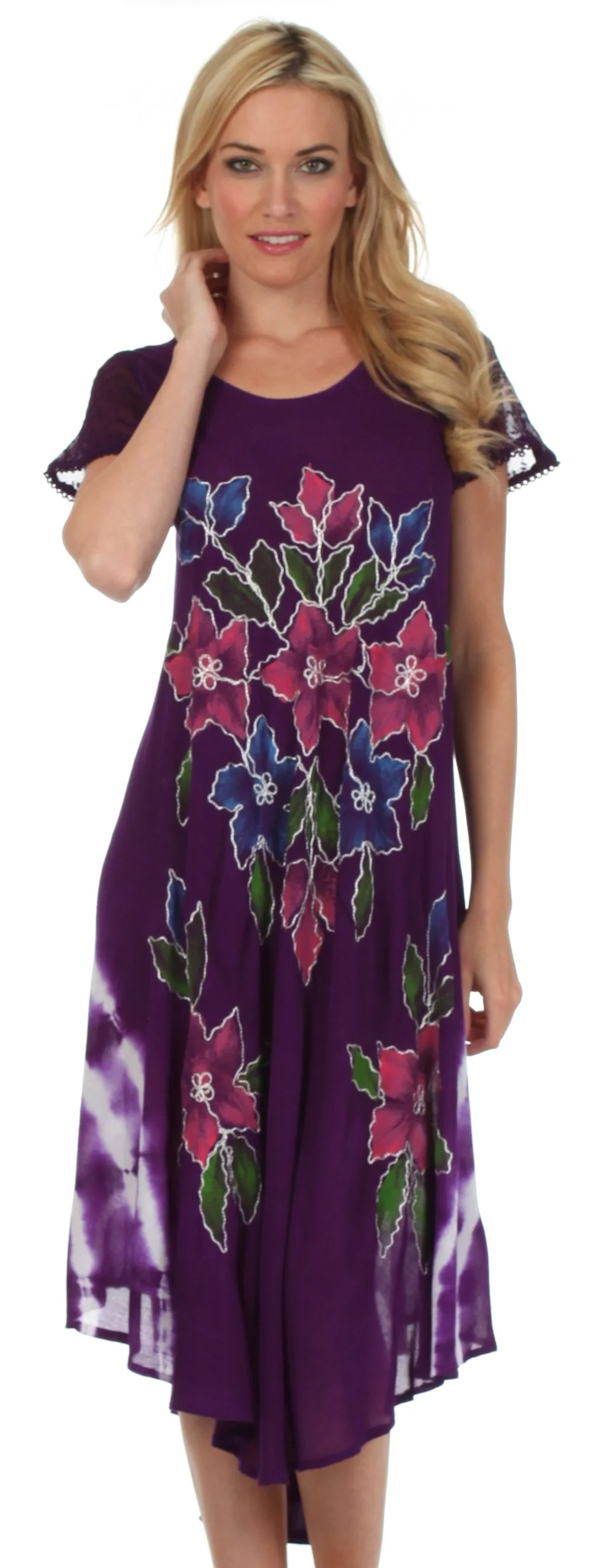 Sakkas Embroidered Painted Floral Cap Sleeve Rayon Dress - Image 35