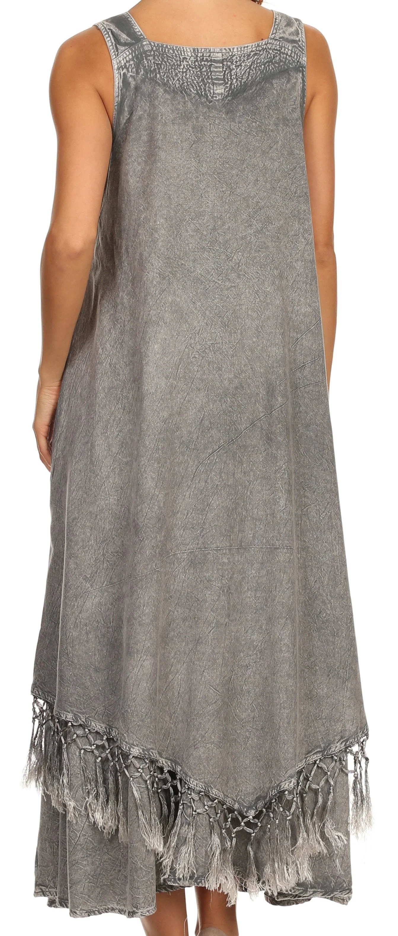 Sakkas Emma Relaxed Fit Scoop Neck Double Layered with Fringe Tank Dress - Image 12