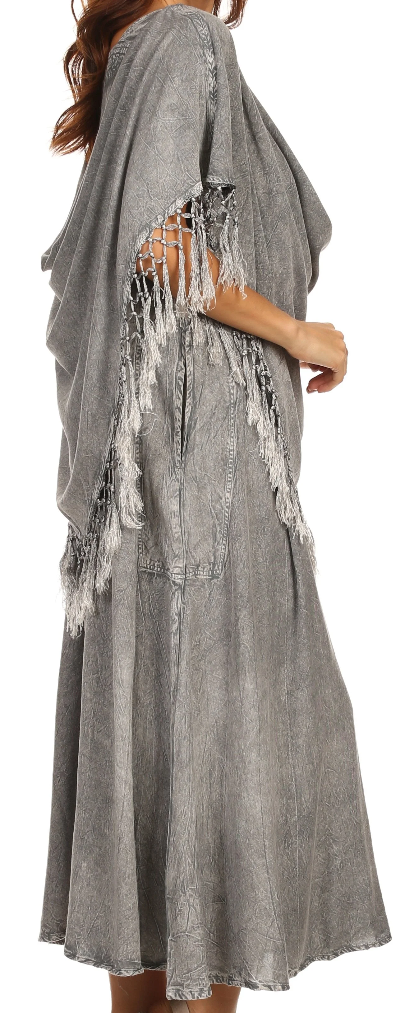 Sakkas Emma Relaxed Fit Scoop Neck Double Layered with Fringe Tank Dress - Image 13
