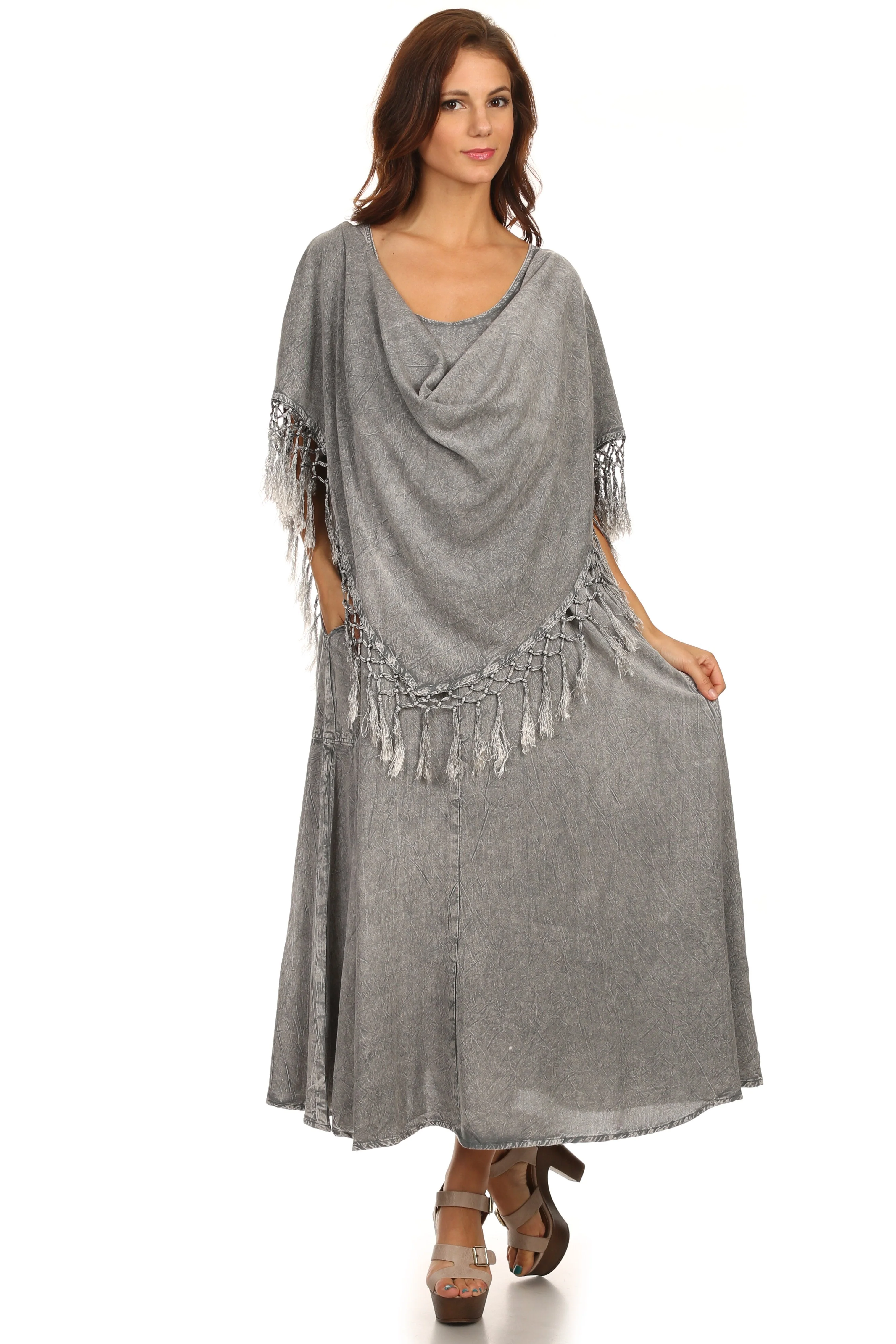 Sakkas Emma Relaxed Fit Scoop Neck Double Layered with Fringe Tank Dress - Image 15