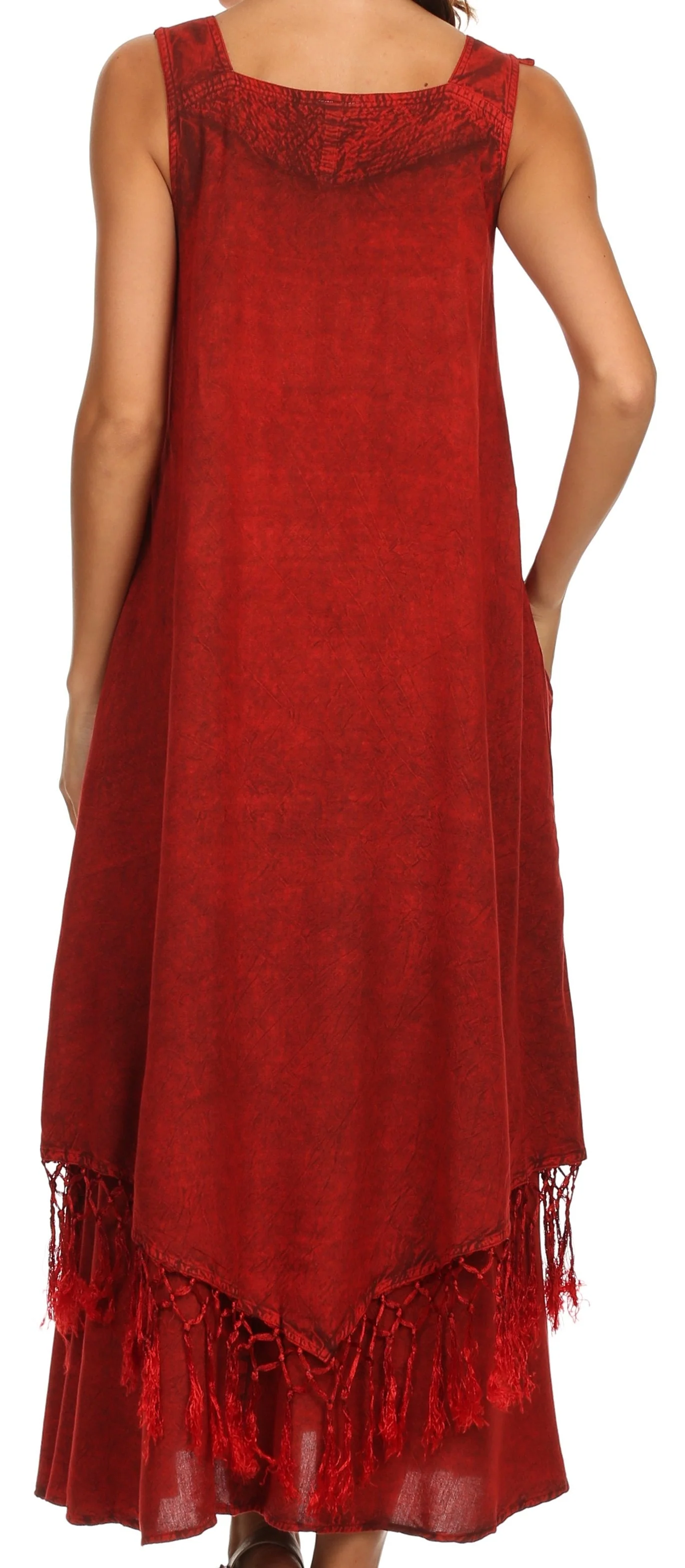 Sakkas Emma Relaxed Fit Scoop Neck Double Layered with Fringe Tank Dress - Image 22