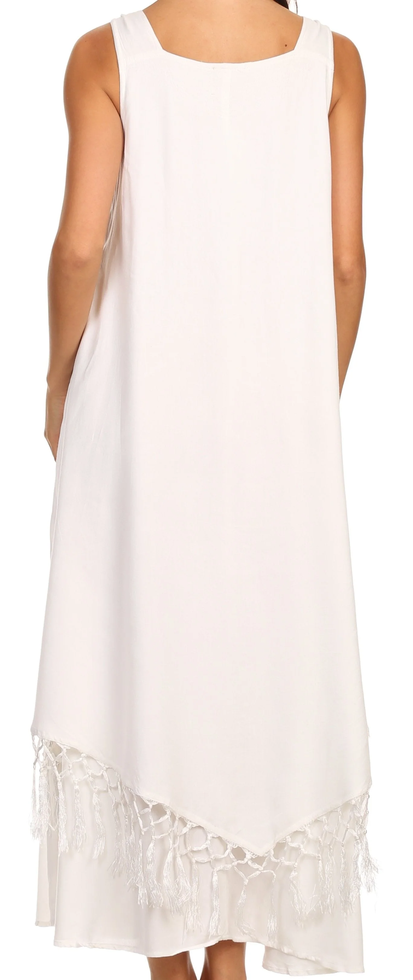 Sakkas Emma Relaxed Fit Scoop Neck Double Layered with Fringe Tank Dress - Image 27