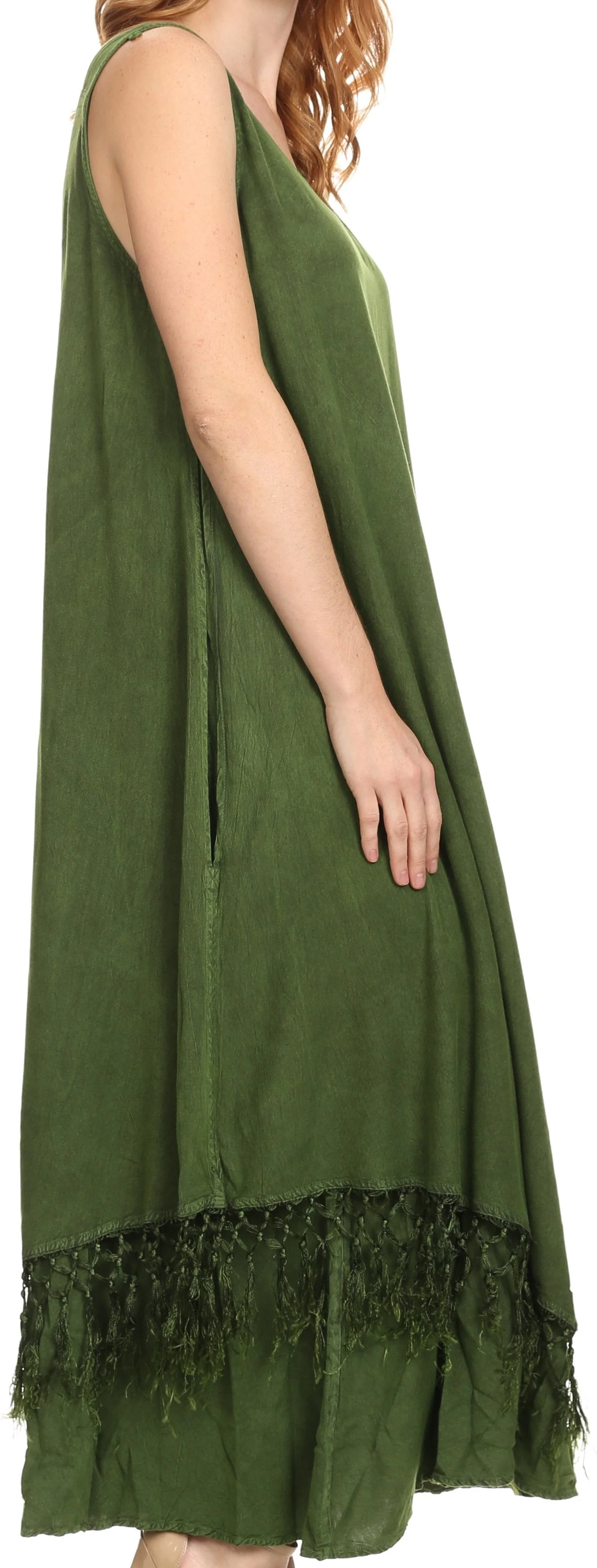 Sakkas Emma Relaxed Fit Scoop Neck Double Layered with Fringe Tank Dress - Image 33