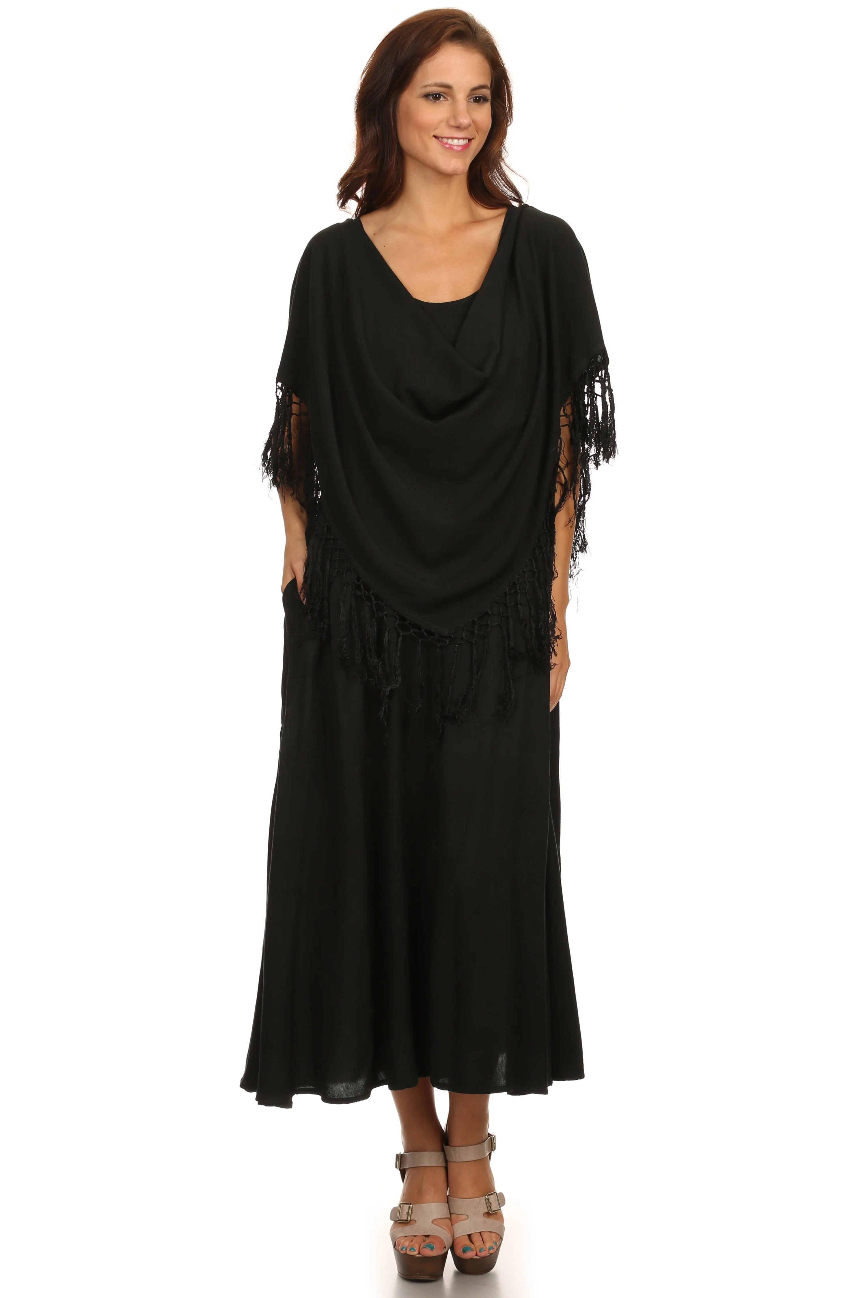 Sakkas Emma Relaxed Fit Scoop Neck Double Layered with Fringe Tank Dress - Image 5