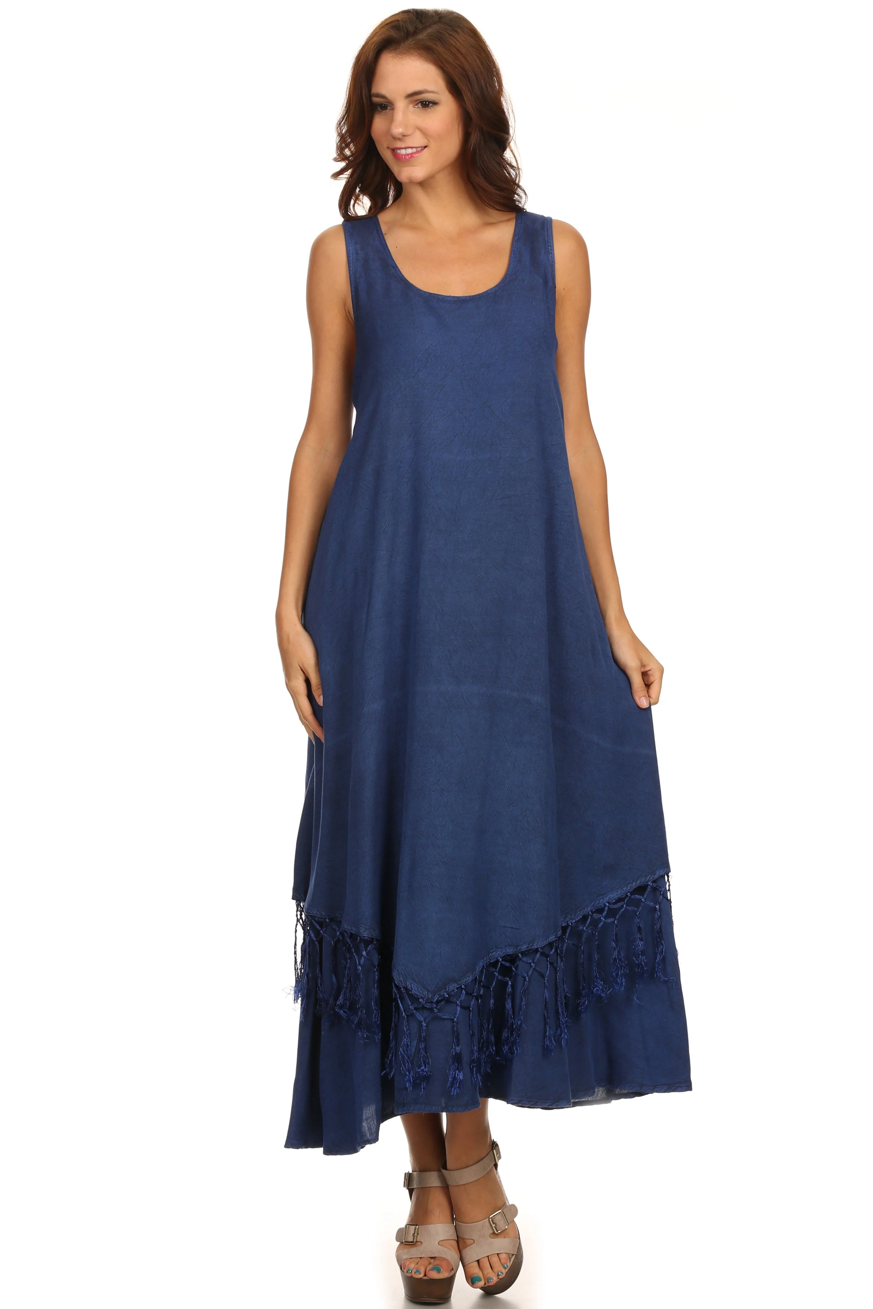 Sakkas Emma Relaxed Fit Scoop Neck Double Layered with Fringe Tank Dress - Image 6